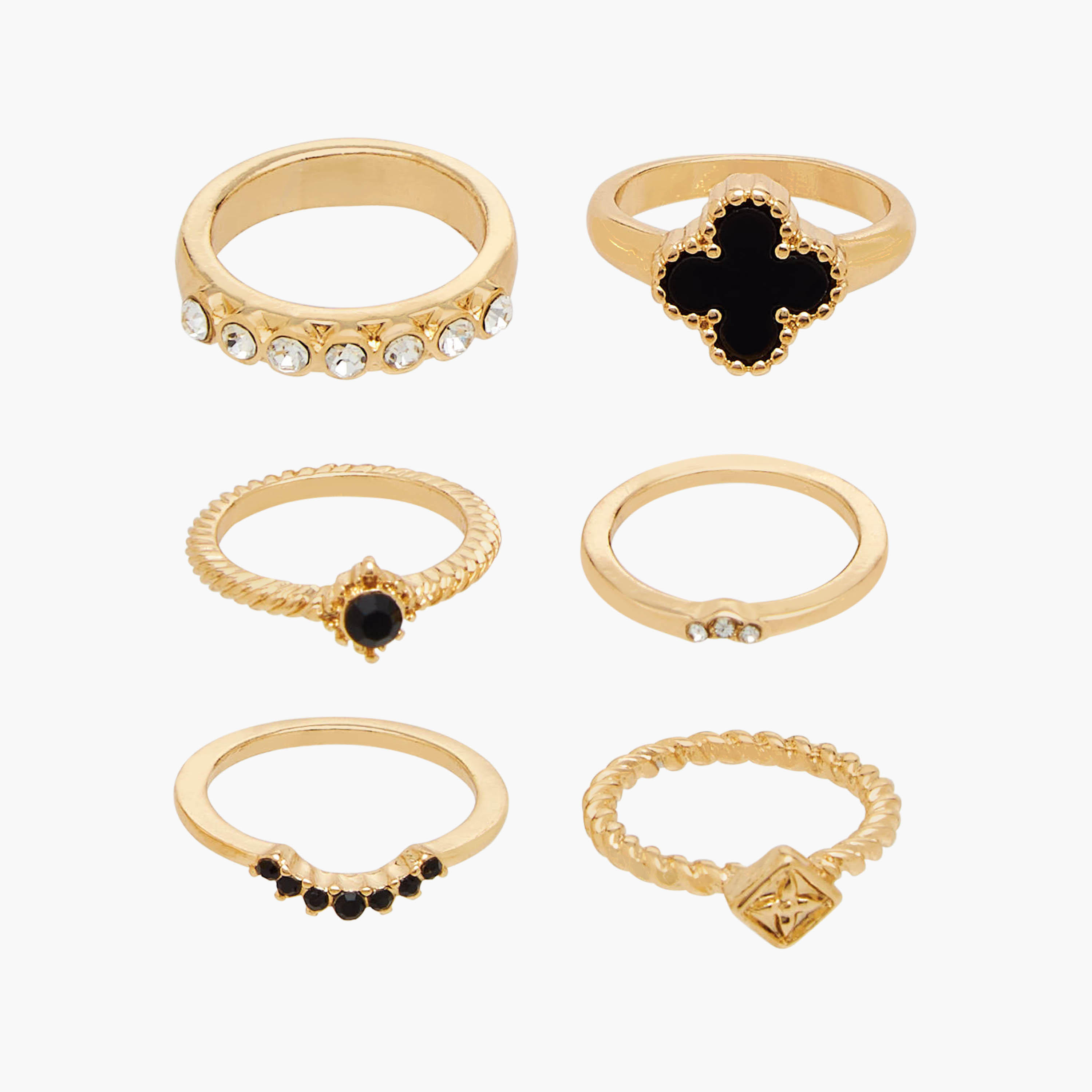 خواتم ميتاليك مزينة - طقم من 6 قطع-women-watchesandjewellery-jewellery-rings-image-4