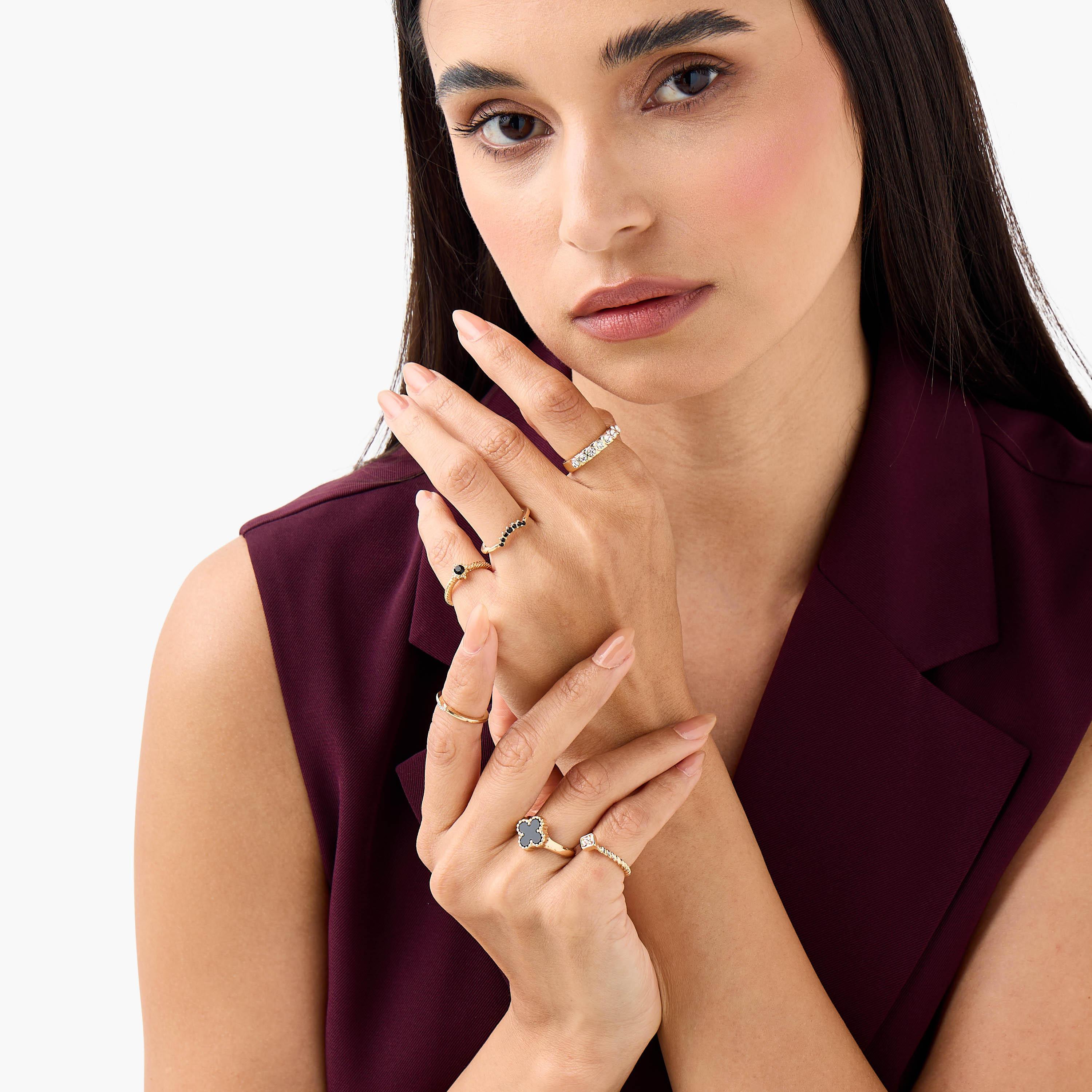 خواتم ميتاليك مزينة - طقم من 6 قطع-women-watchesandjewellery-jewellery-rings-image-3