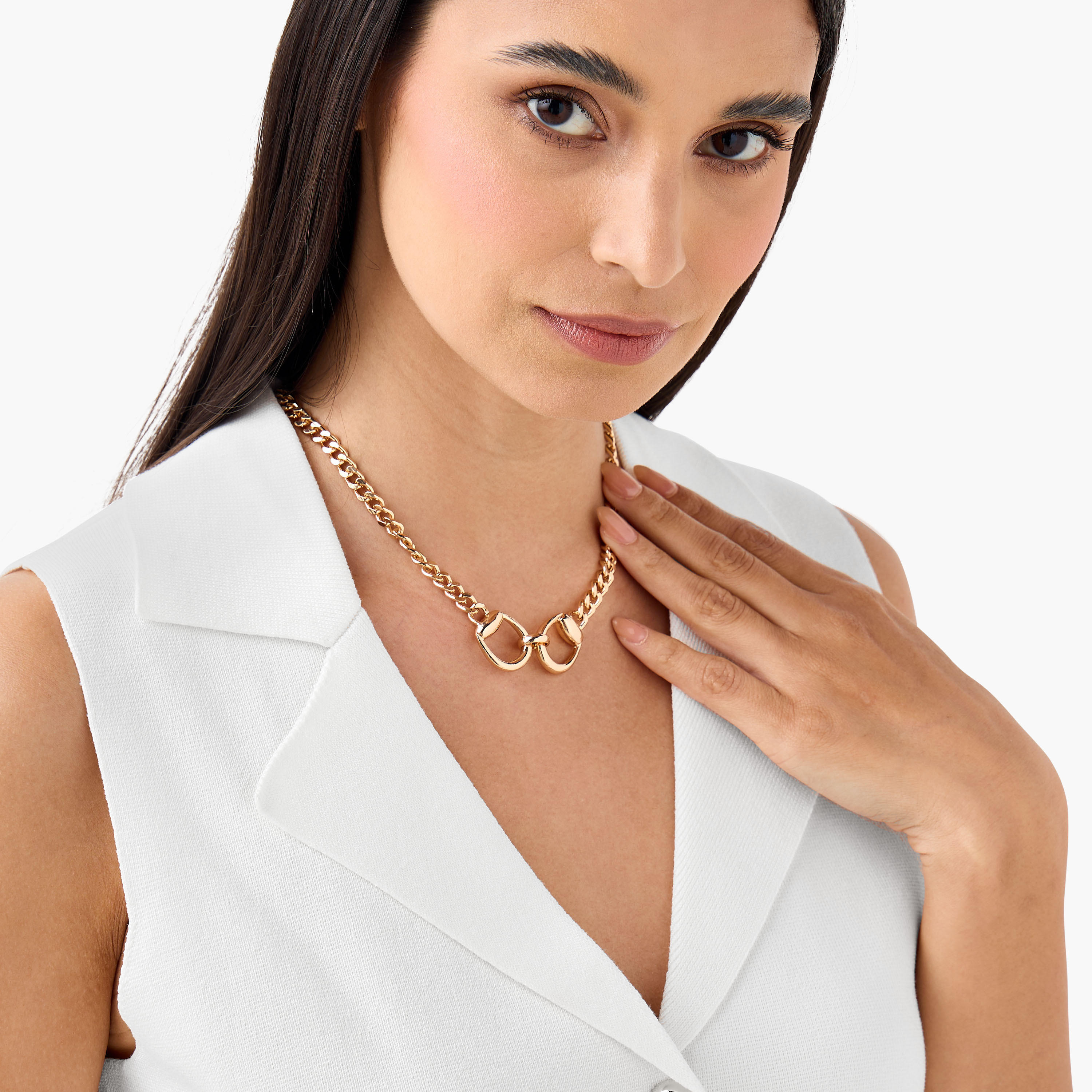 عقد سلسلة معدن بتفاصيل حلية متداخلة-women-watchesandjewellery-jewellery-necklacesandpendants-image-2