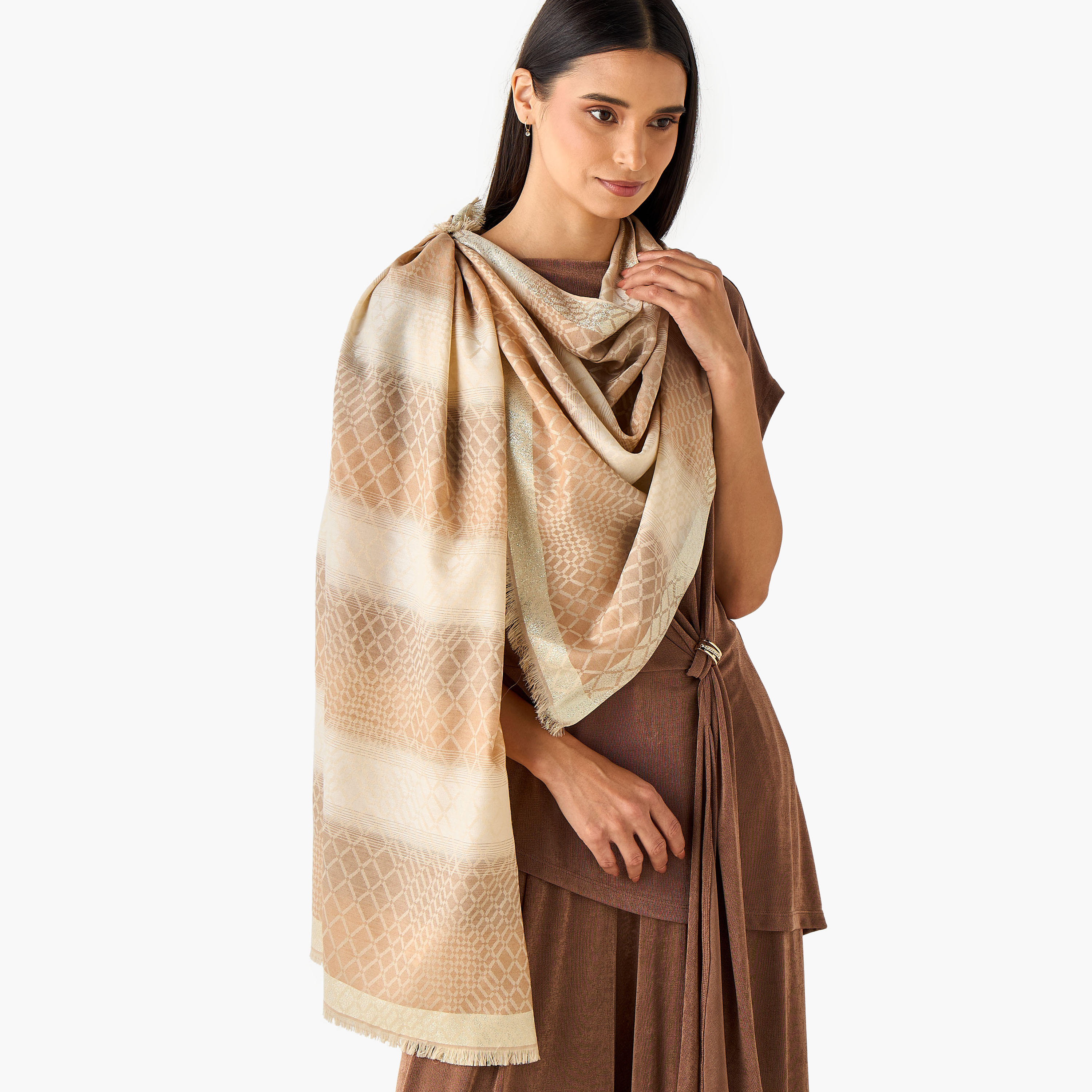 Ombre Scarf with Geometric Print-women-winterwear-scarves-image-2