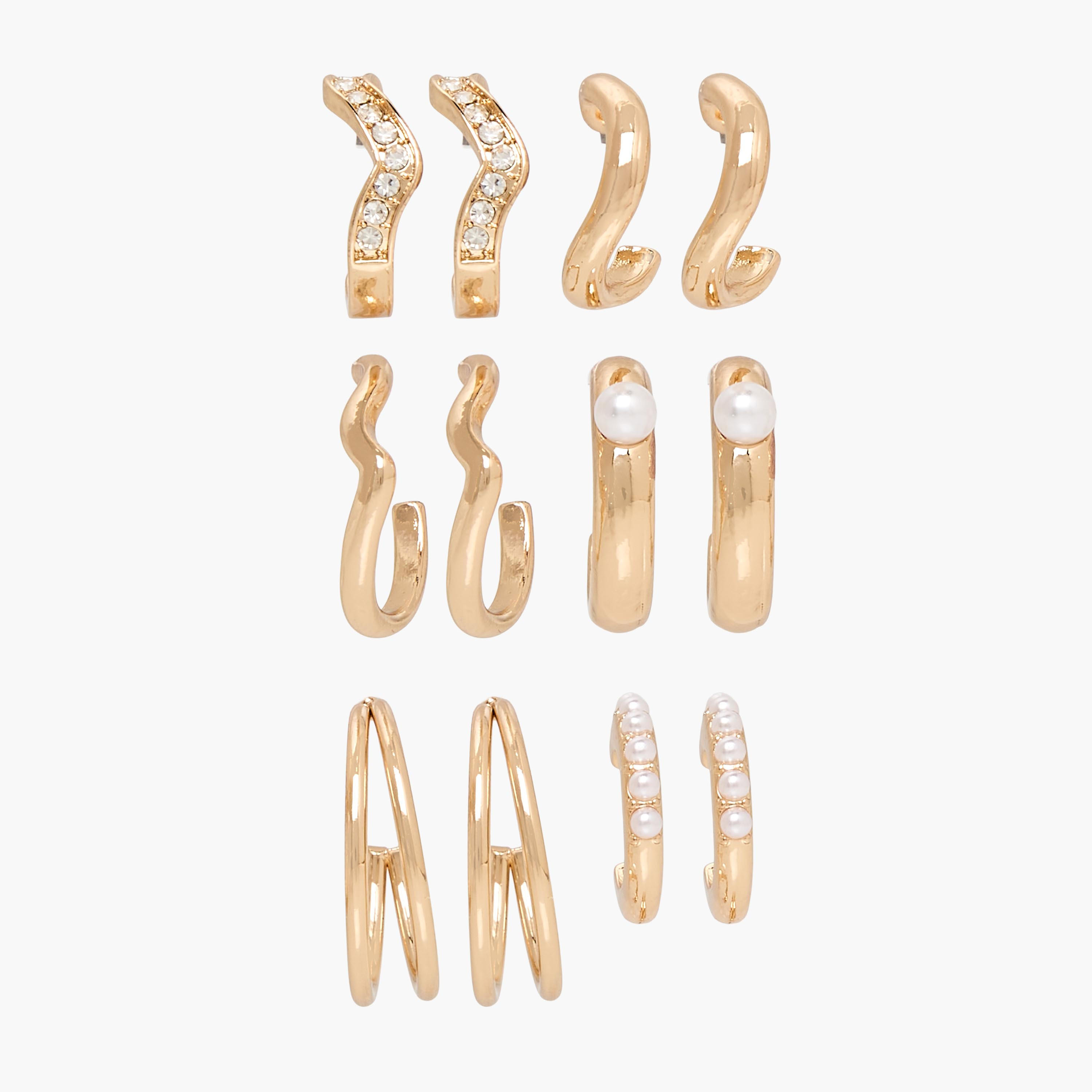 حلقان بلون ذهبي بمكبس إغلاق خلفي – طقم 6 قطع-women-watchesandjewellery-jewellery-earrings-image-1