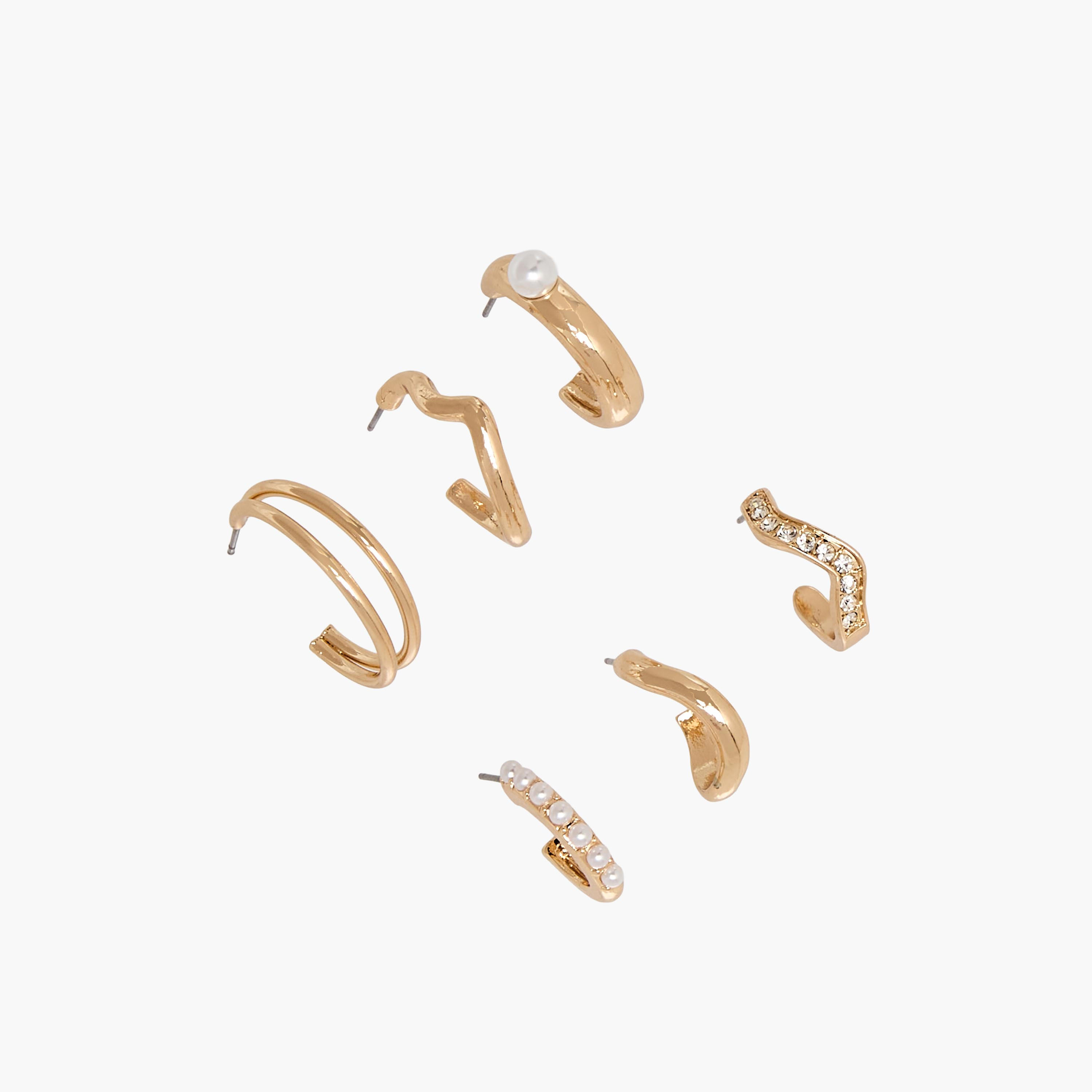 حلقان بلون ذهبي بمكبس إغلاق خلفي – طقم 6 قطع-women-watchesandjewellery-jewellery-earrings-image-2