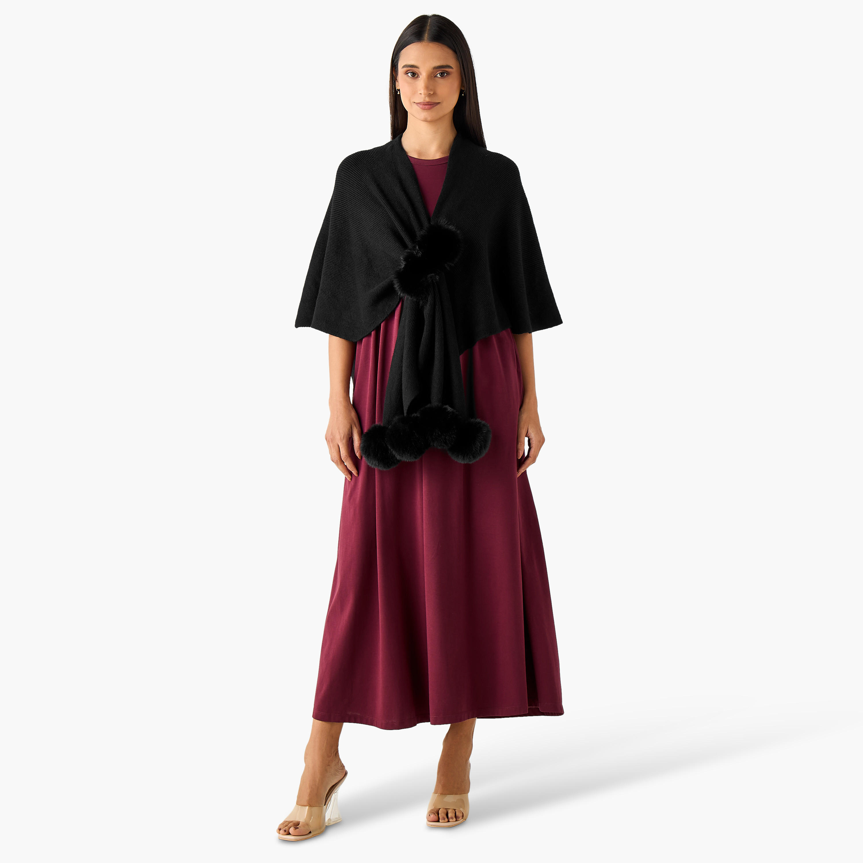 Scarf Cape Shaped with Fur Detail-women-winterwear-scarves-image-2