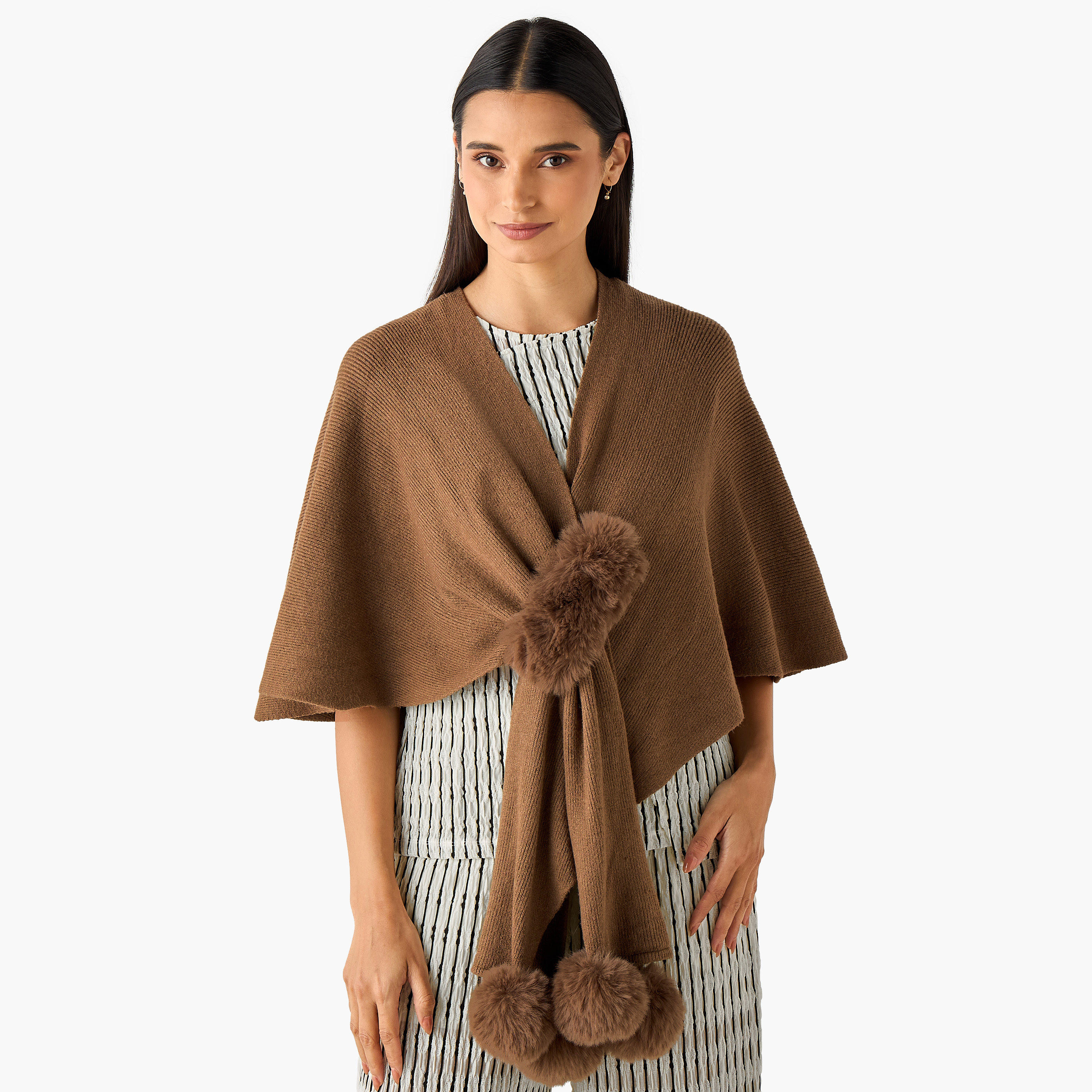 Scarf Cape Shaped with Fur Detail-women-winterwear-scarves-image-1