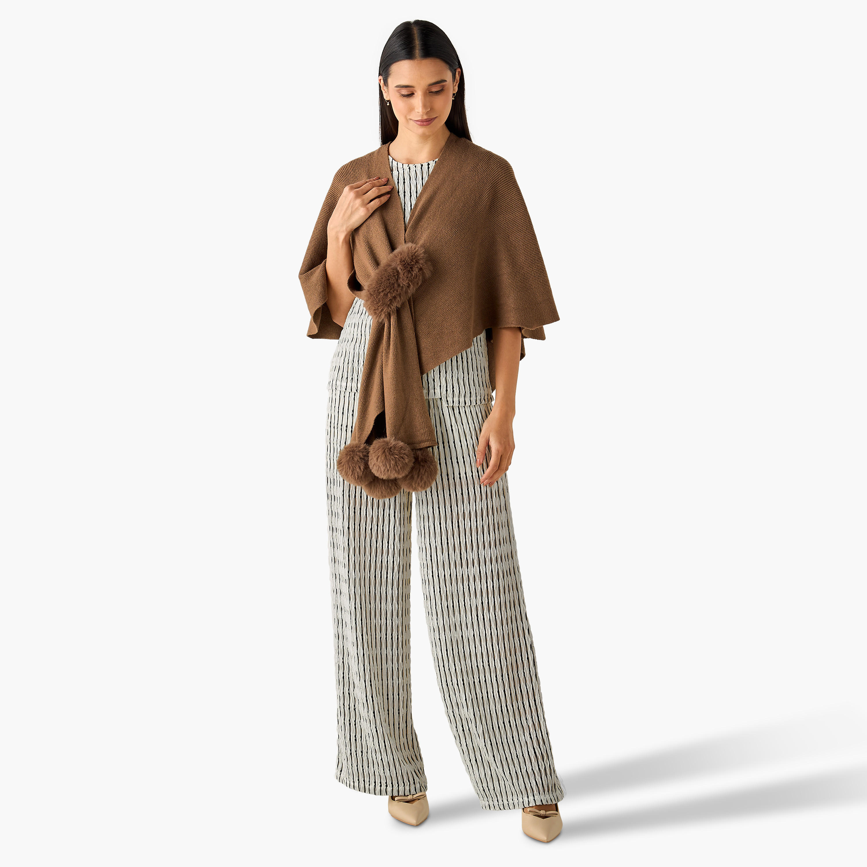 Scarf Cape Shaped with Fur Detail-women-winterwear-scarves-image-2