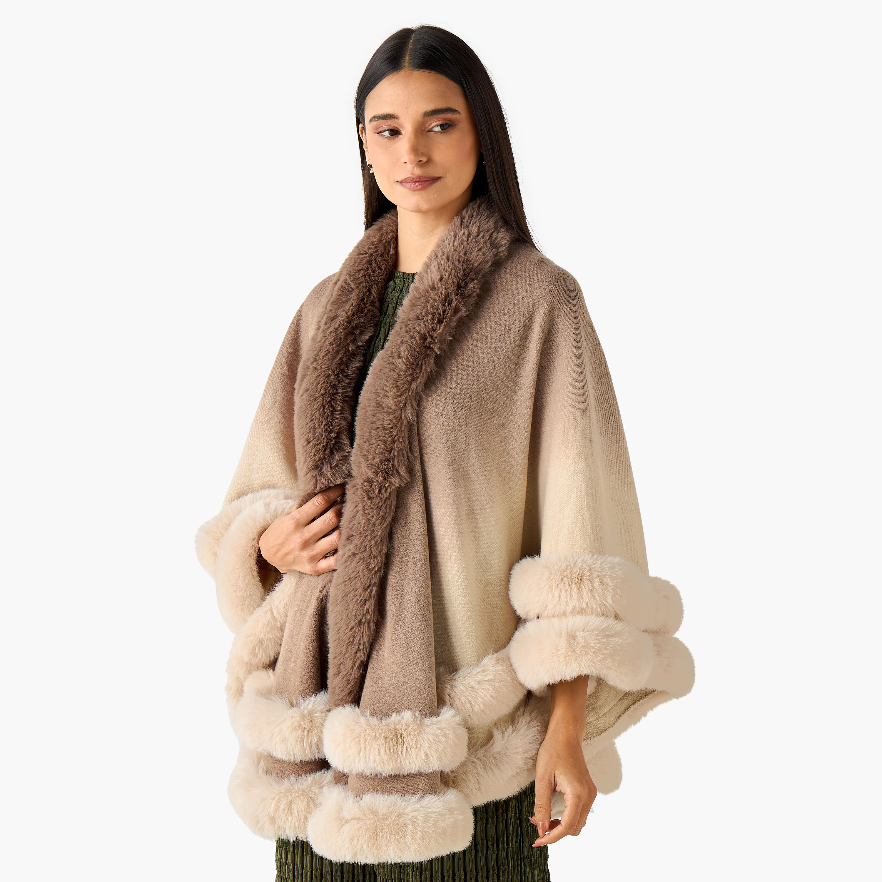 وشاح بتصميم رداء وقصة فرو أومبري-women-winterwear-scarves-image-1