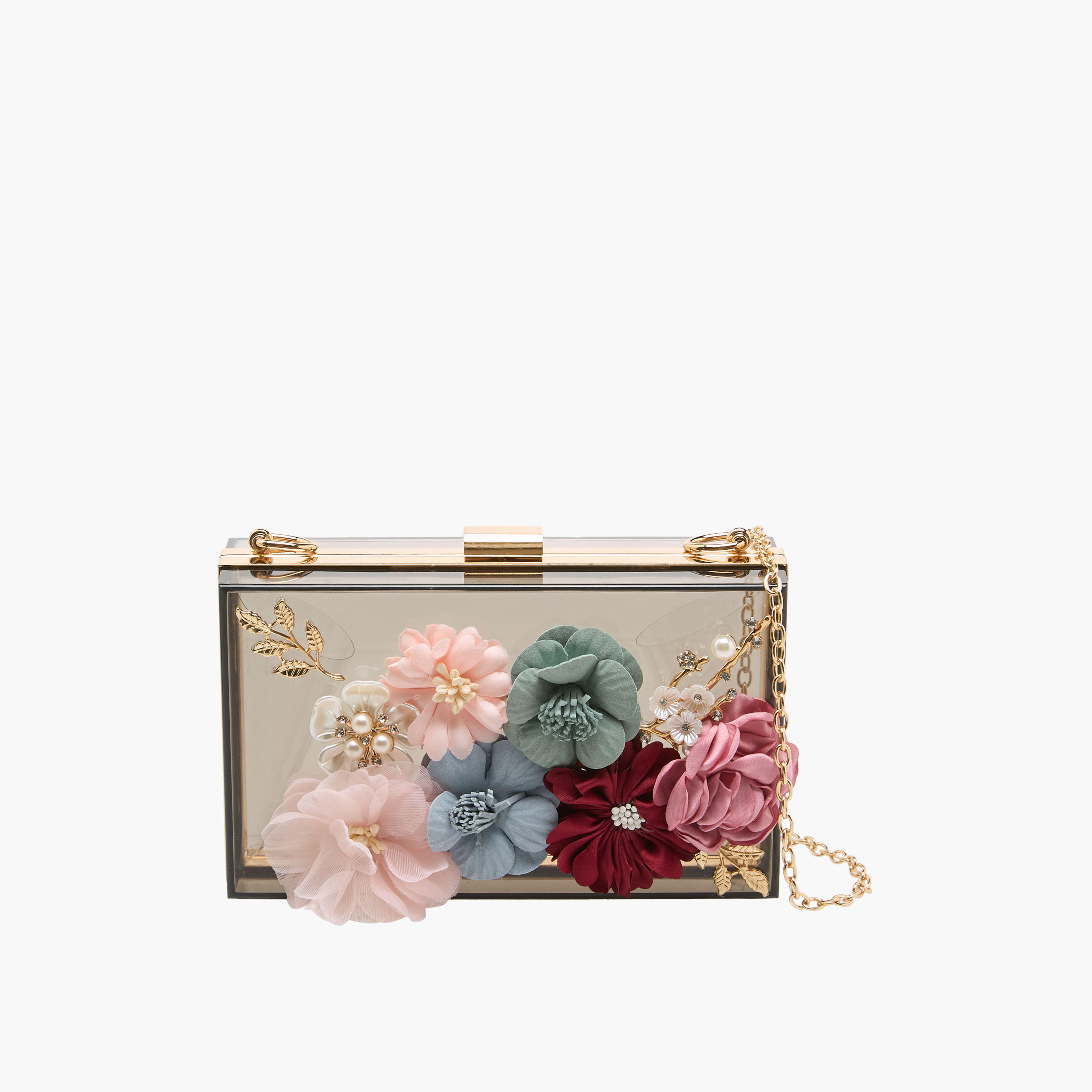 Floral Accent Clutch with Detachable Chain Strap-women-bagsandwallets-handbags-image-1