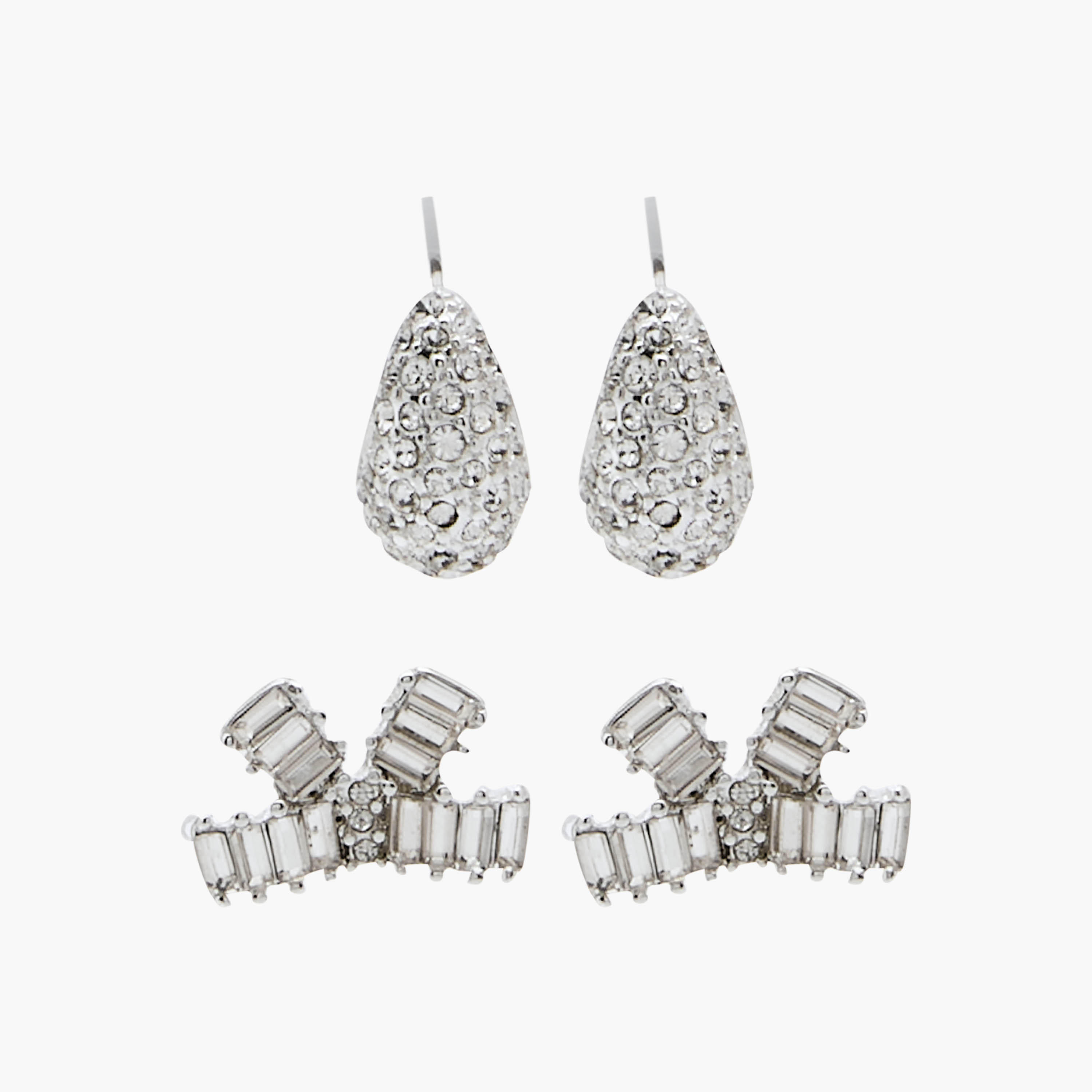 Pack of 2 Metallic Embellished Earrings with Pushback Closure-women-watchesandjewellery-jewellery-earrings-image-1