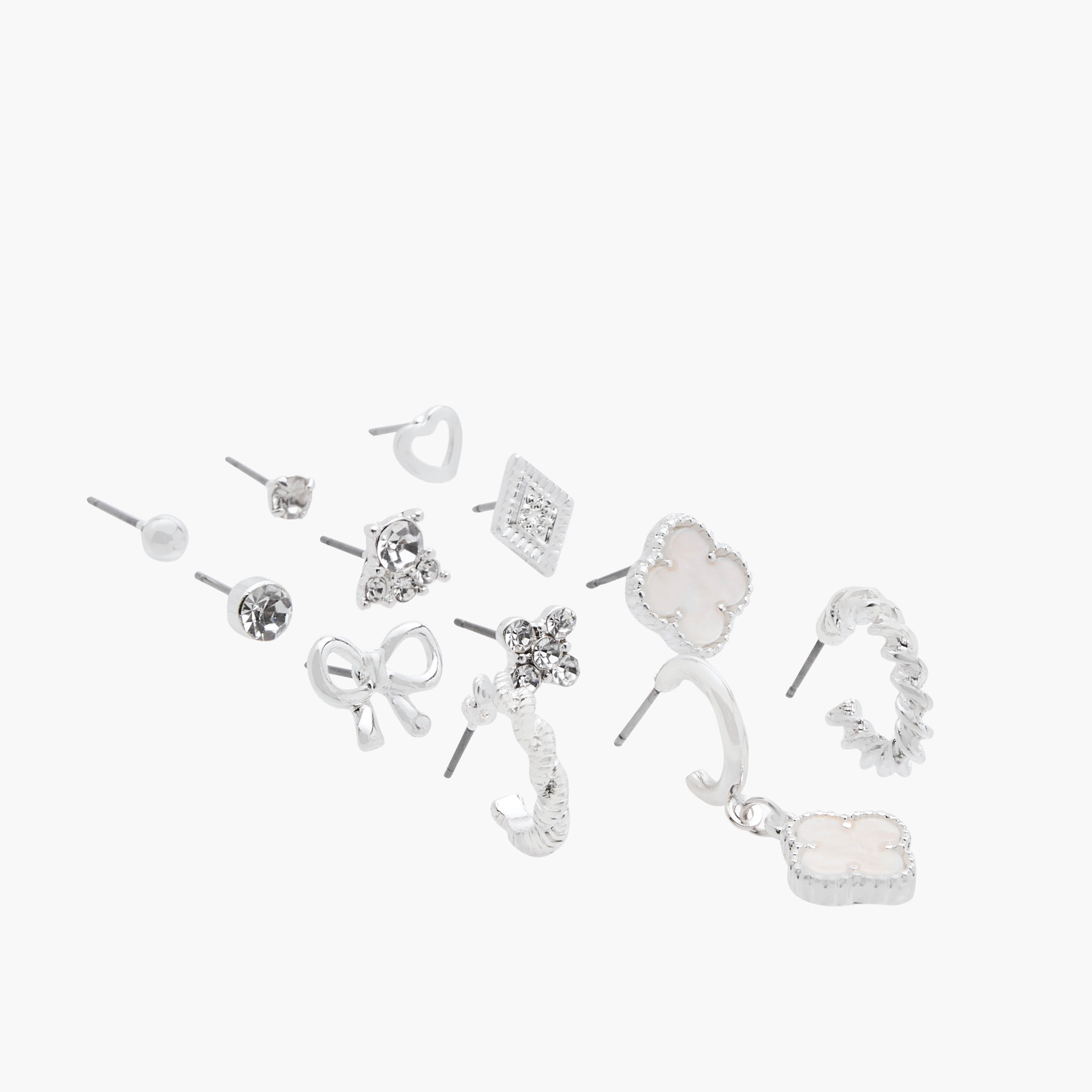 حلقان بلون فضي متنوعة مع مكبس إغلاق خلفي طقم 12-women-watchesandjewellery-jewellery-earrings-image-4