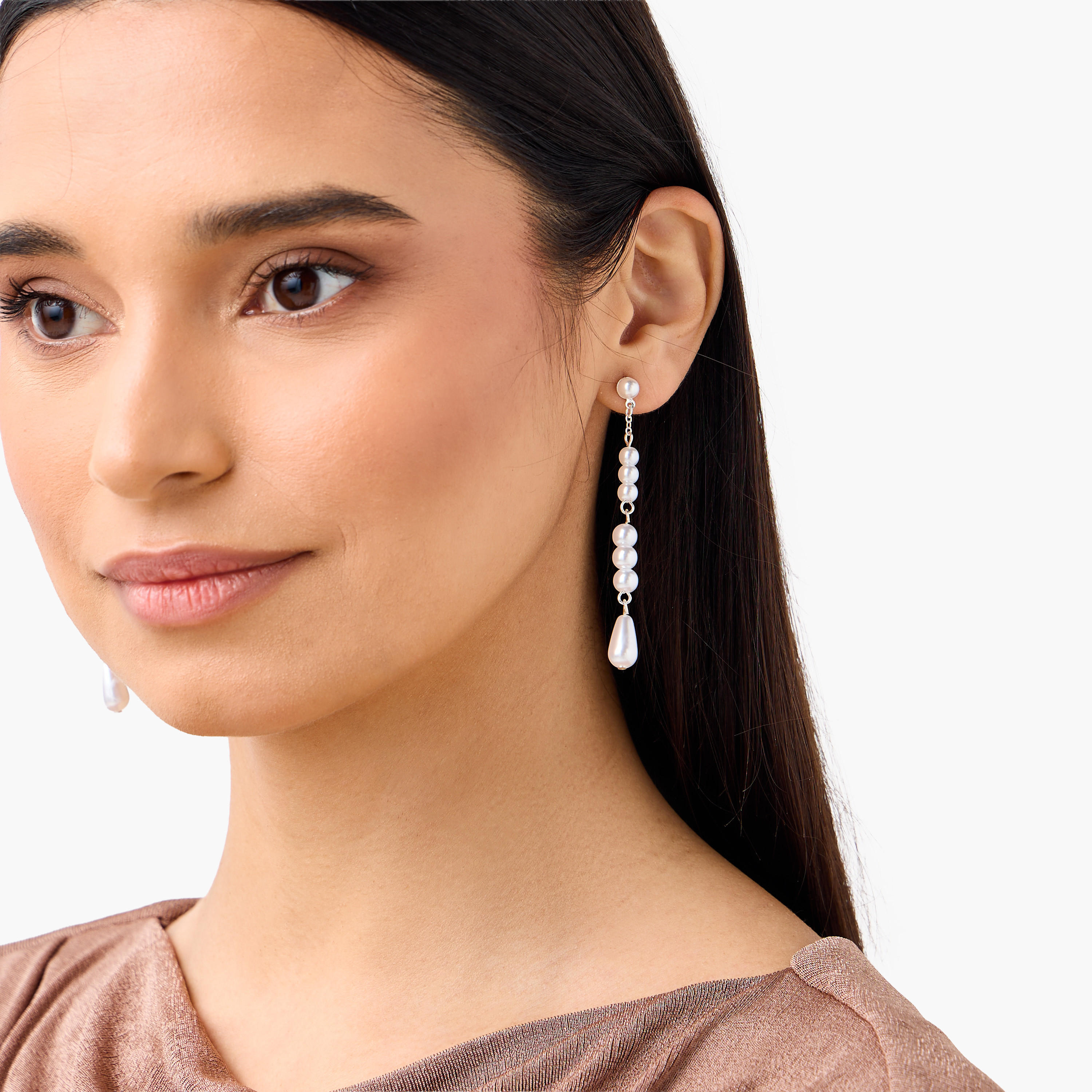 حلقان فضية مرصعة بمكبس إغلاق خلفي - عبوة من 9 أزواج-women-watchesandjewellery-jewellery-earrings-image-2