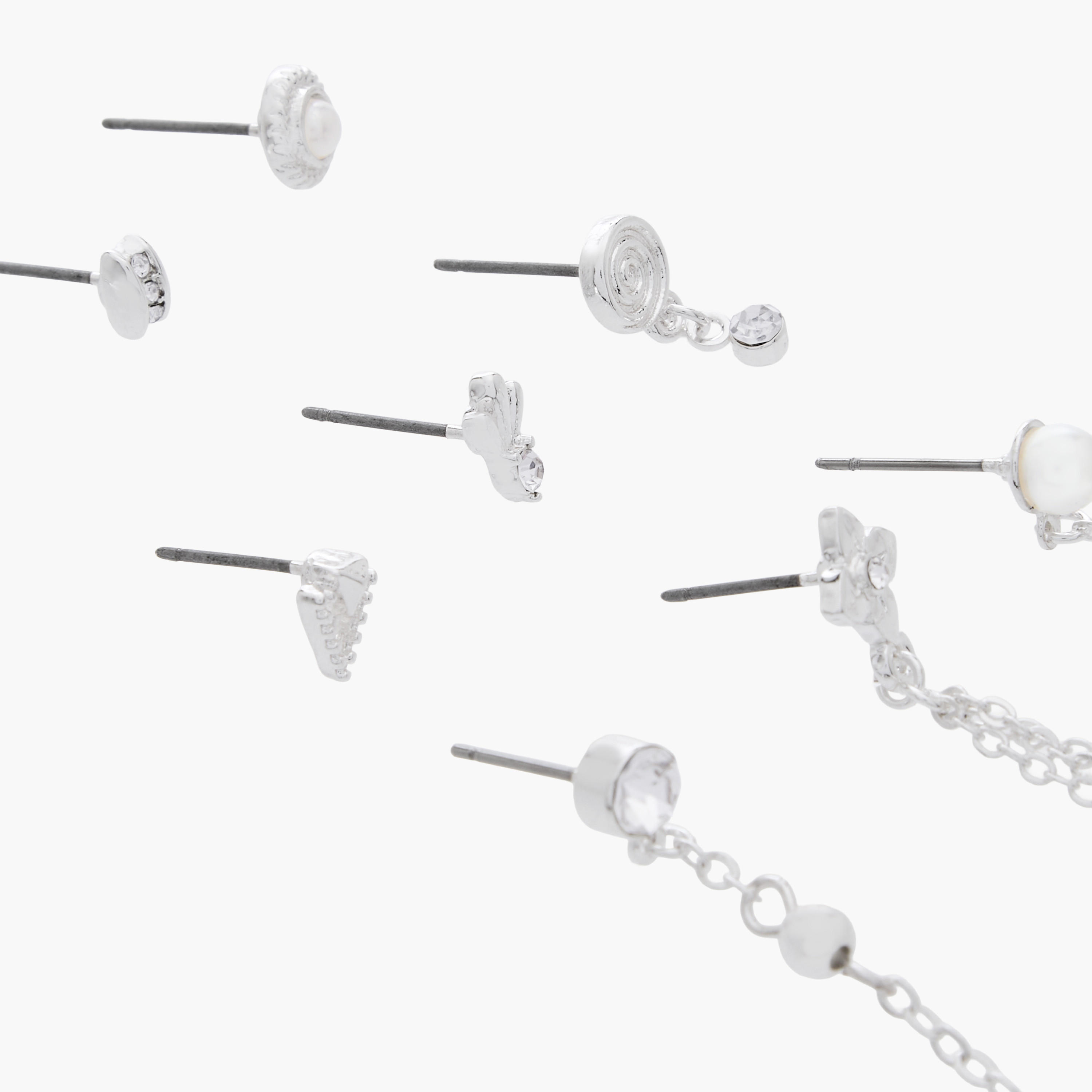 حلقان فضية مرصعة بمكبس إغلاق خلفي - عبوة من 9 أزواج-women-watchesandjewellery-jewellery-earrings-image-4