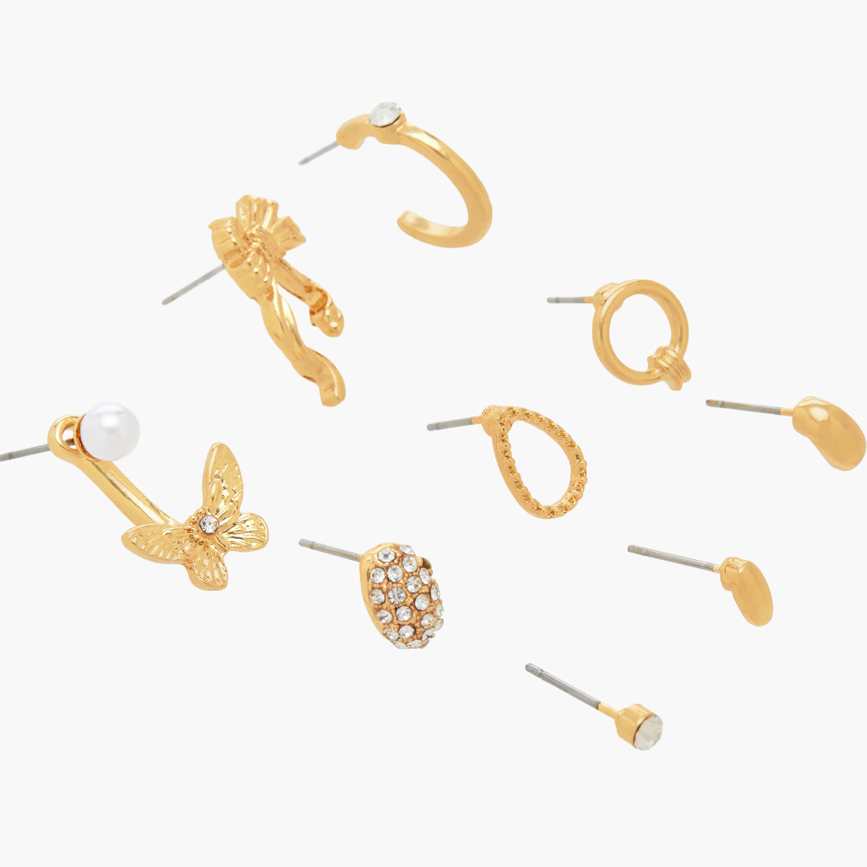 Pack of 9 Gold Tone Stud Earrings with Pushback Closure-women-watchesandjewellery-jewellery-earrings-image-4