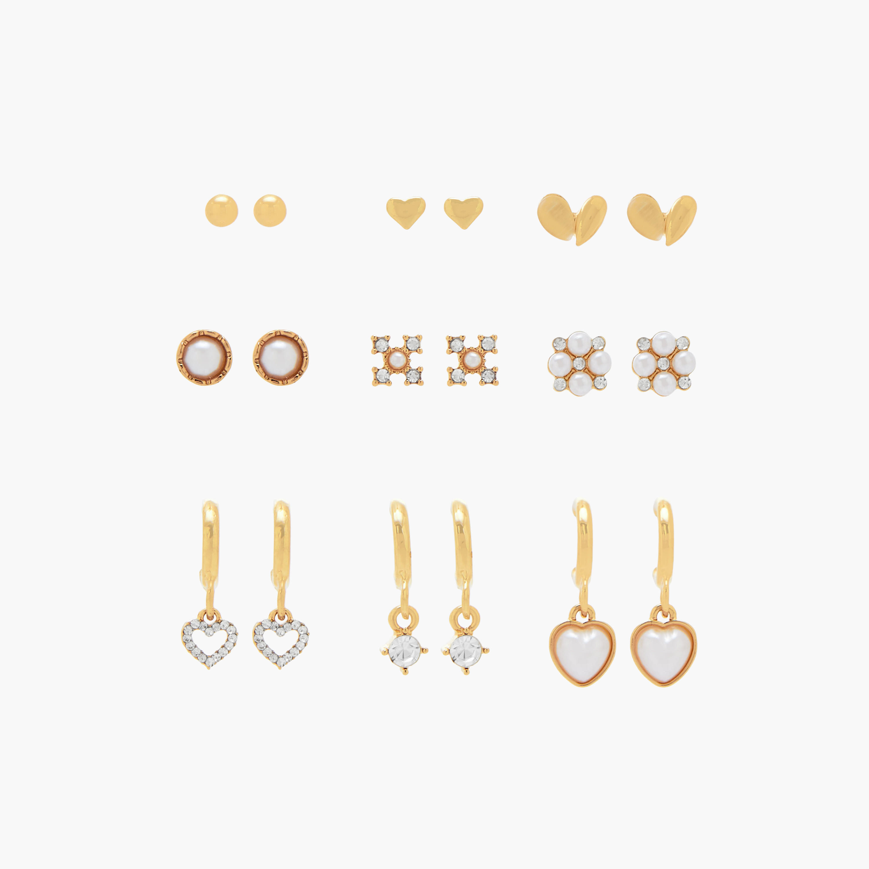 Pack of 9 Gold Tone Assorted Earrings with Pushback Closure-women-watchesandjewellery-jewellery-earrings-image-1