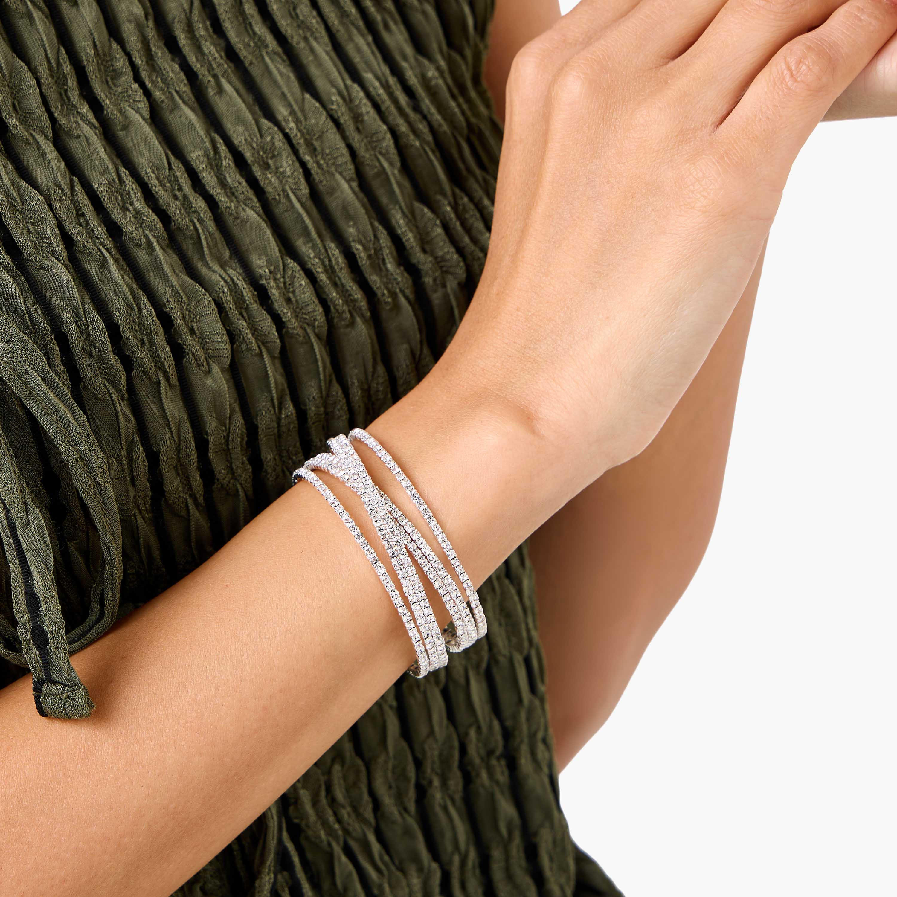 Silver Tone Stone Embellished Cuff Bracelet-women-watchesandjewellery-jewellery-banglesandbracelets-image-2