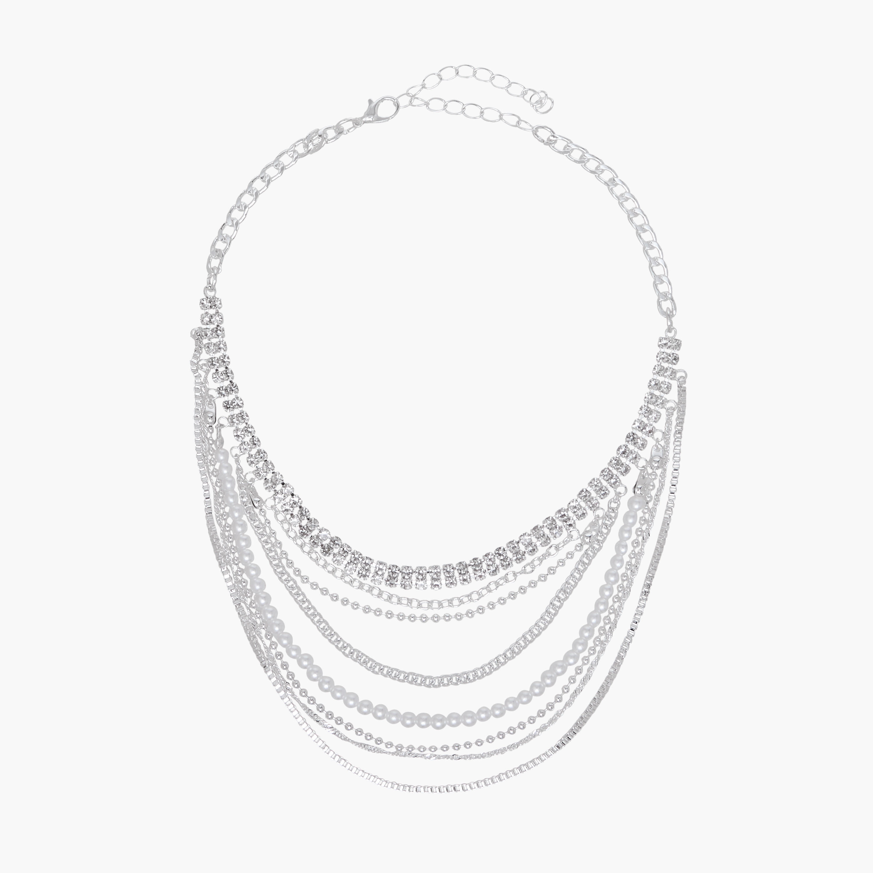 Silver Tone Layered Choker Necklace with Embellished Detail-women-watchesandjewellery-jewellery-necklacesandpendants-image-1