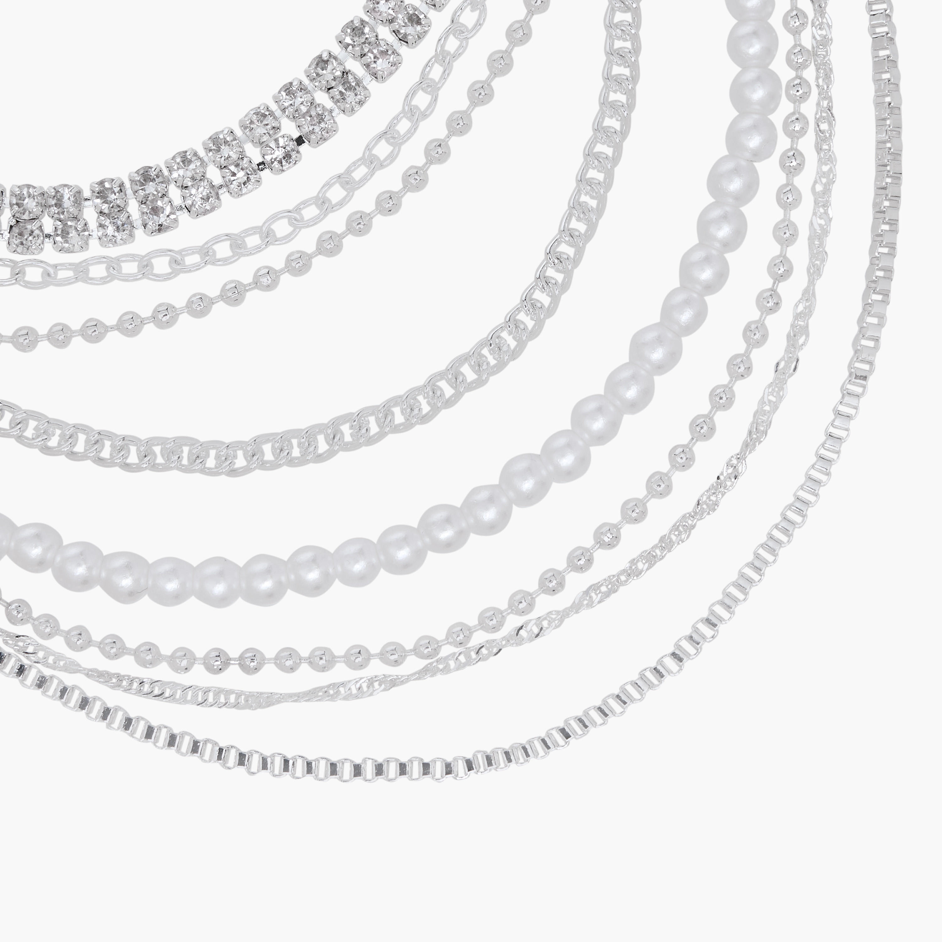 Silver Tone Layered Choker Necklace with Embellished Detail-women-watchesandjewellery-jewellery-necklacesandpendants-image-5