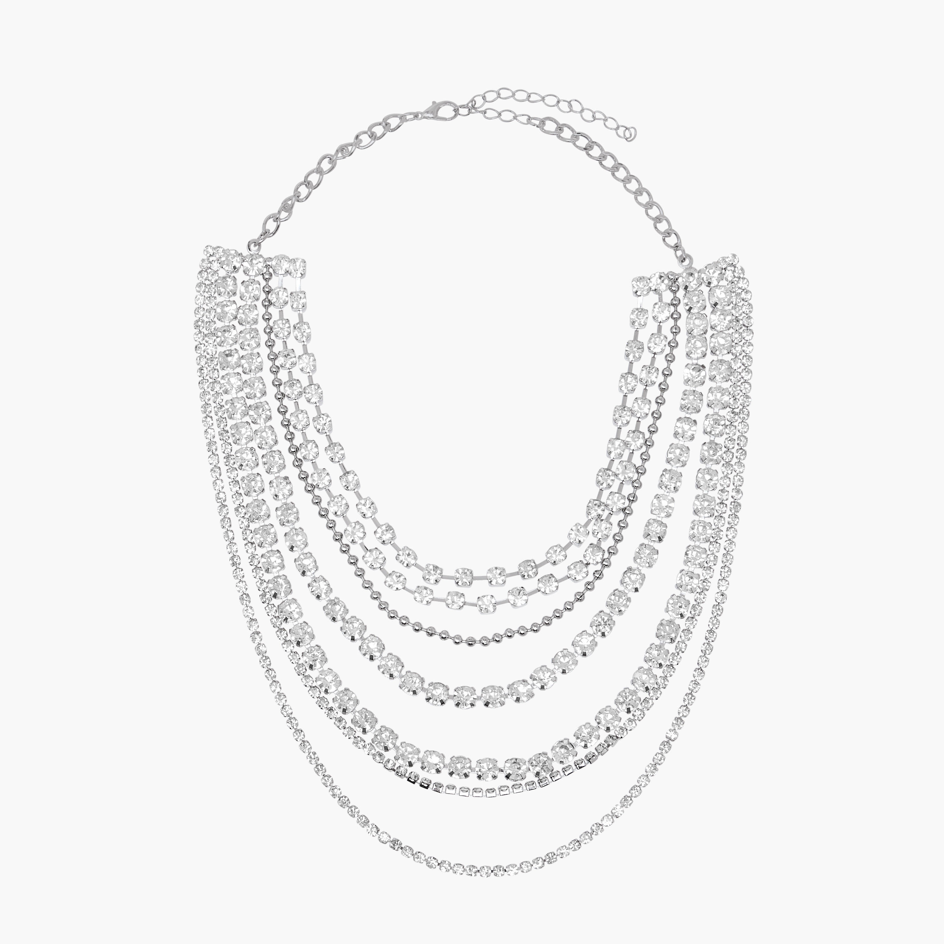 Silver Tone Stone Embellished Layered Choker Necklace-women-watchesandjewellery-jewellery-necklacesandpendants-image-1