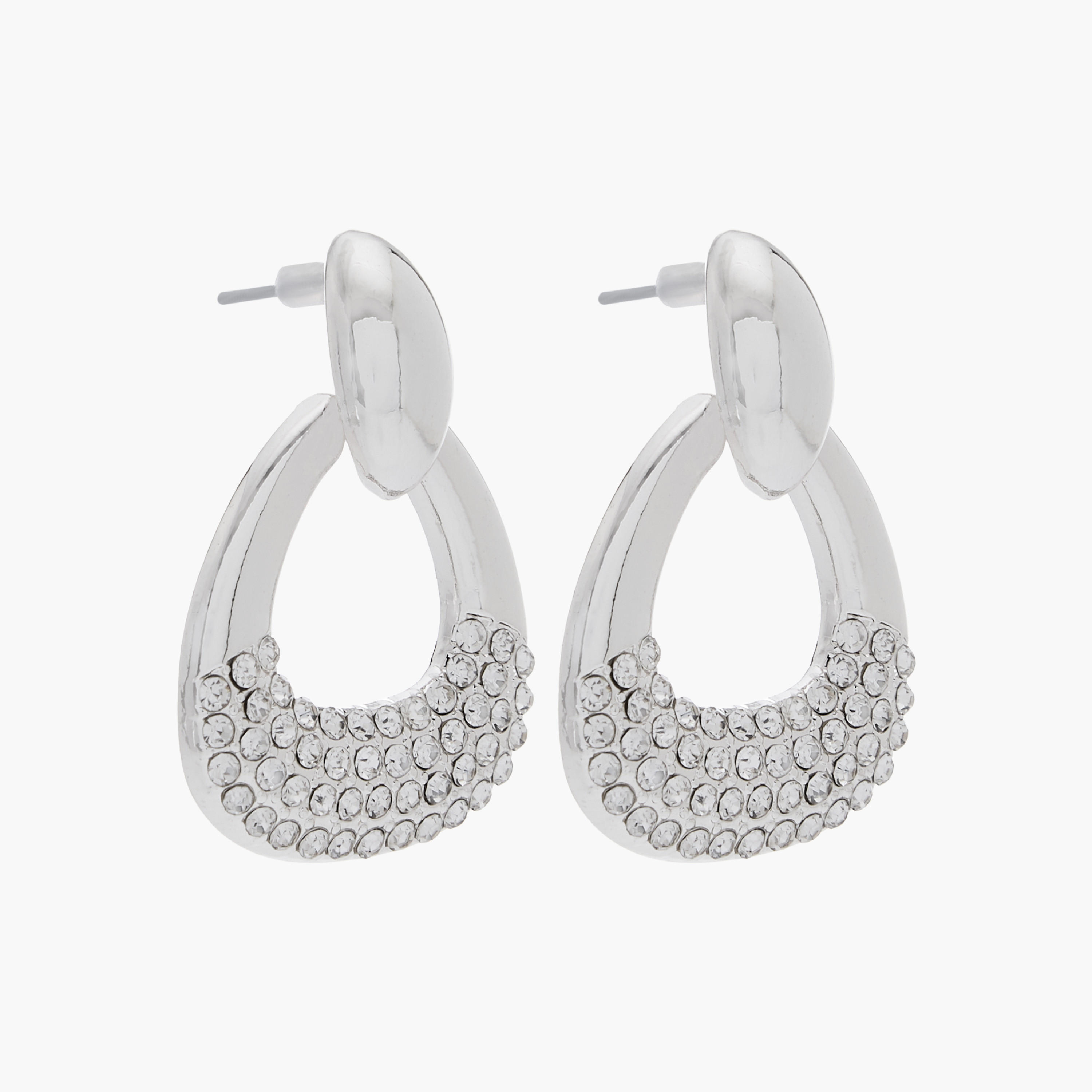 Silver Tone Stone Embellished Drop Earrings with Pushback Closure-women-watchesandjewellery-jewellery-earrings-image-3