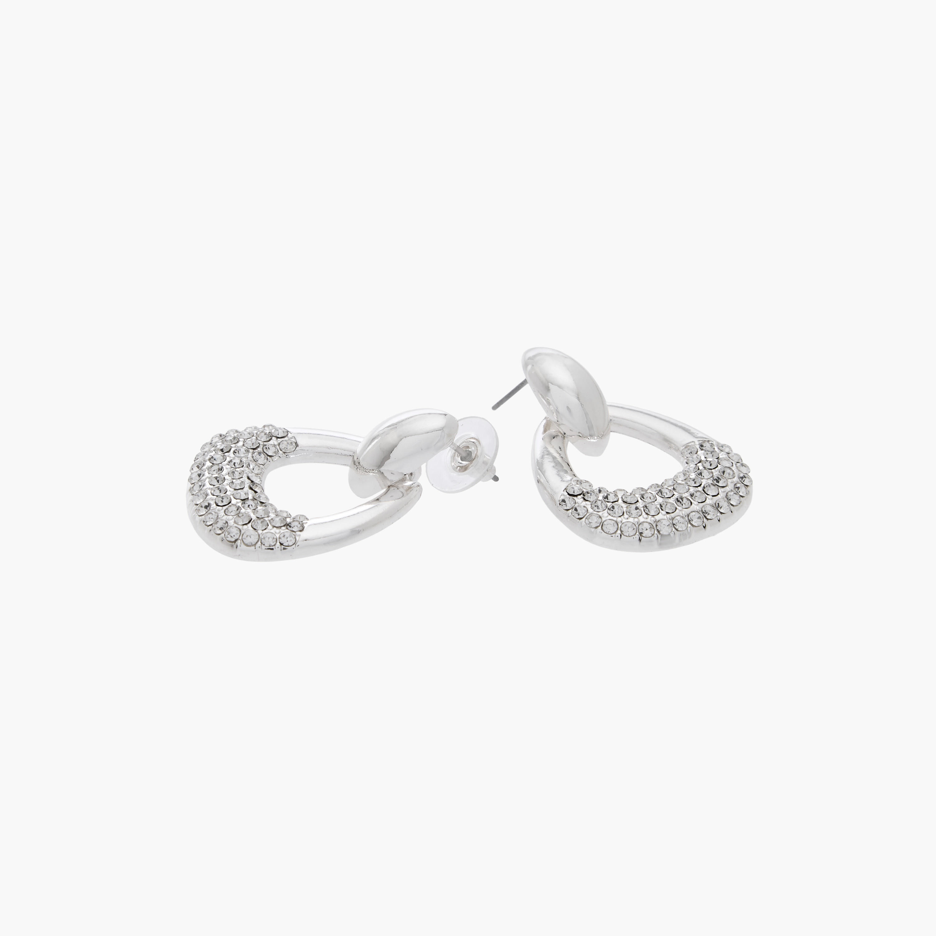 Silver Tone Stone Embellished Drop Earrings with Pushback Closure-women-watchesandjewellery-jewellery-earrings-image-4