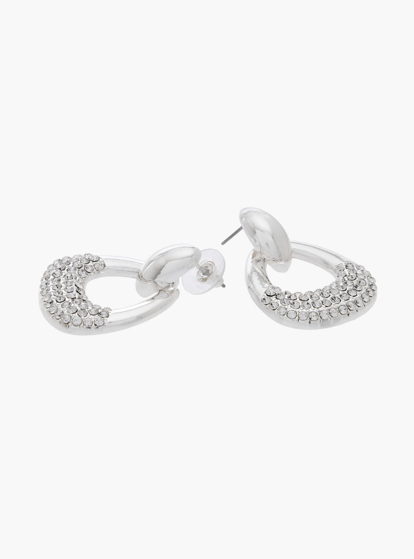 Silver Tone Stone Embellished Drop Earrings with Pushback Closure-women-watchesandjewellery-jewellery-earrings-image-4