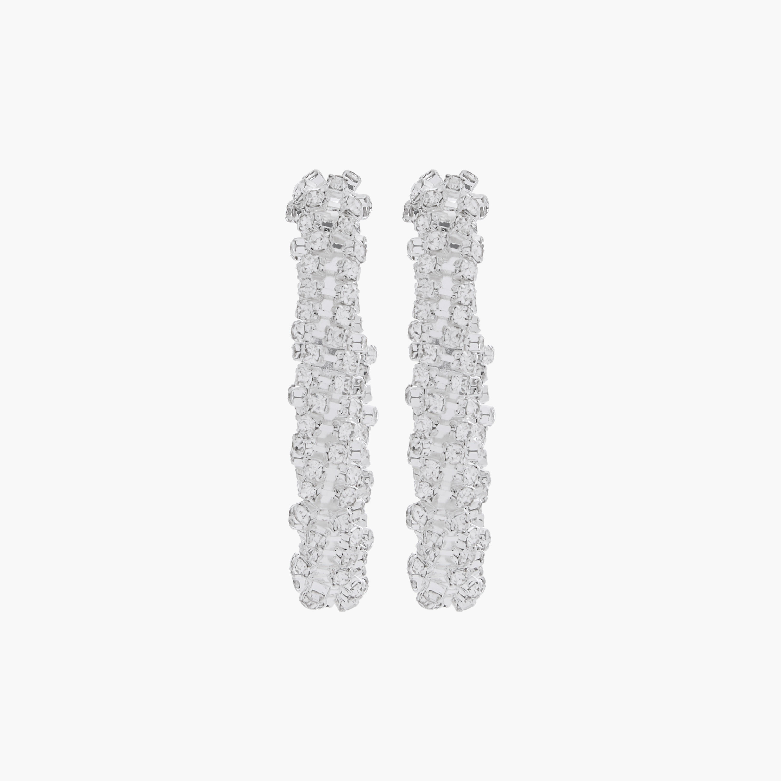 Silver Tone Stone Embellished Hoop Earrings with Pushback Closure-women-watchesandjewellery-jewellery-earrings-image-1