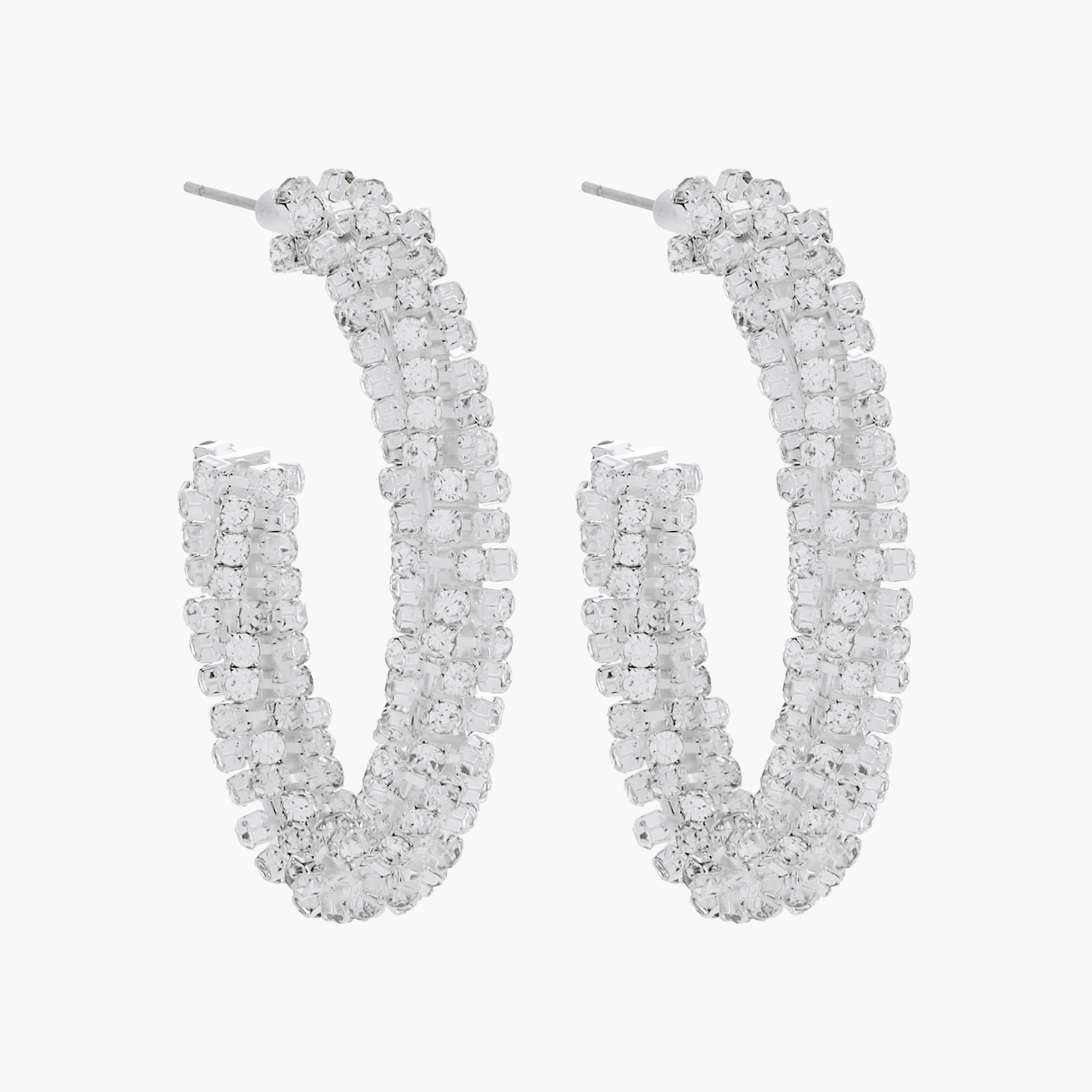 Silver Tone Stone Embellished Hoop Earrings with Pushback Closure-women-watchesandjewellery-jewellery-earrings-image-3