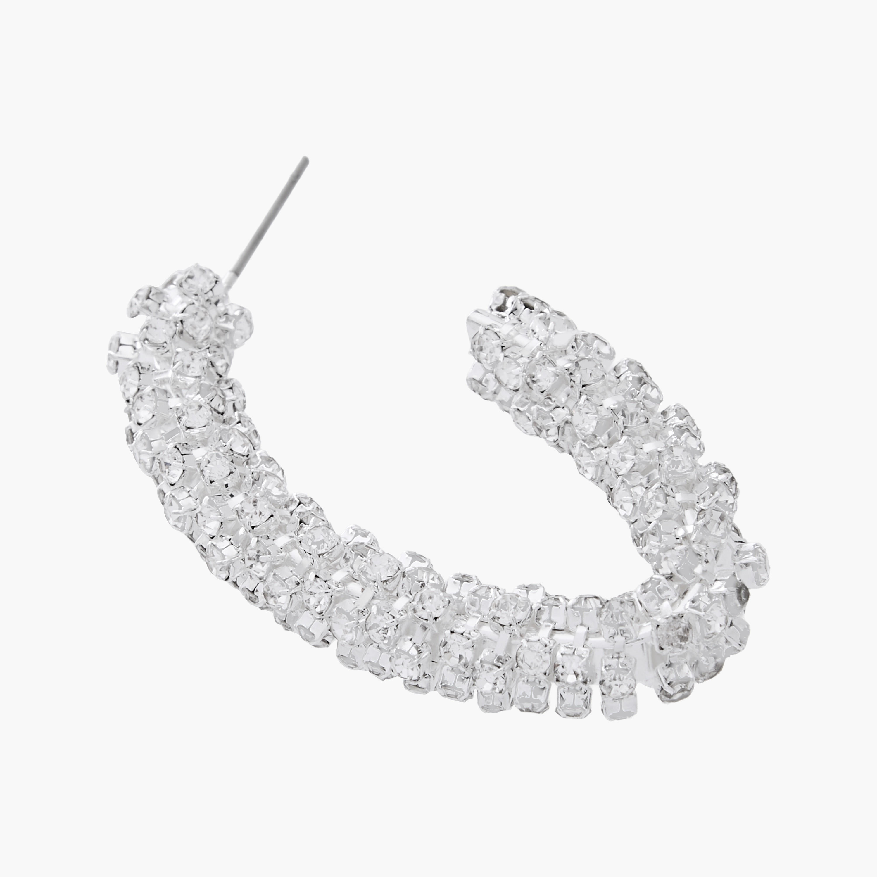 Silver Tone Stone Embellished Hoop Earrings with Pushback Closure-women-watchesandjewellery-jewellery-earrings-image-5