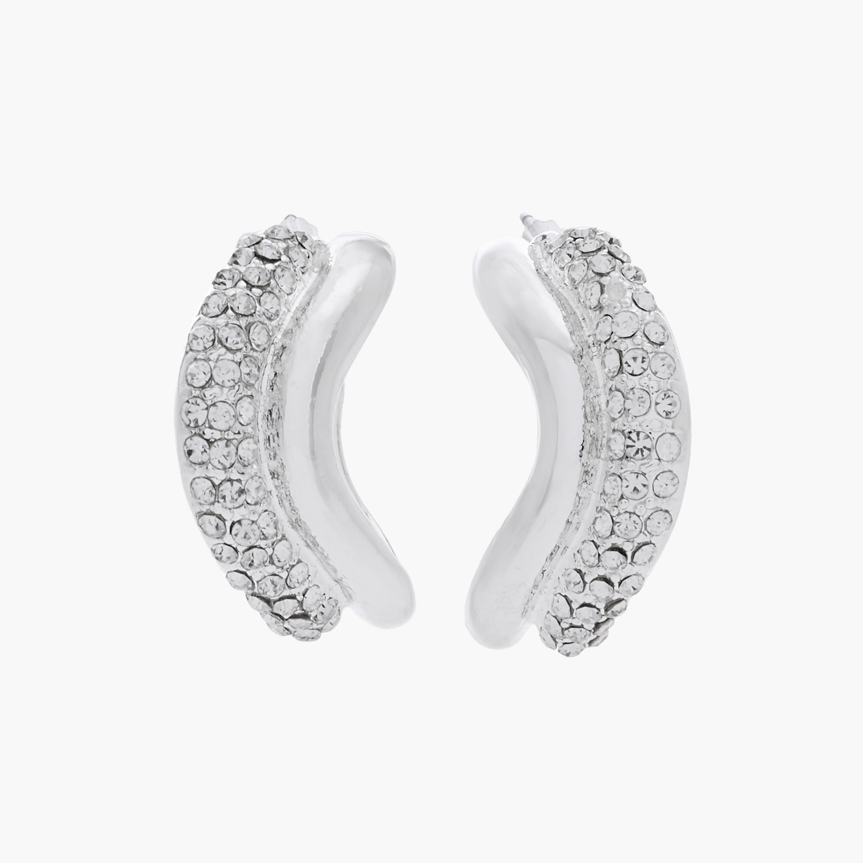 Silver Tone Stone Embellished Hoop Earrings with Pushback Closure-women-watchesandjewellery-jewellery-earrings-image-1