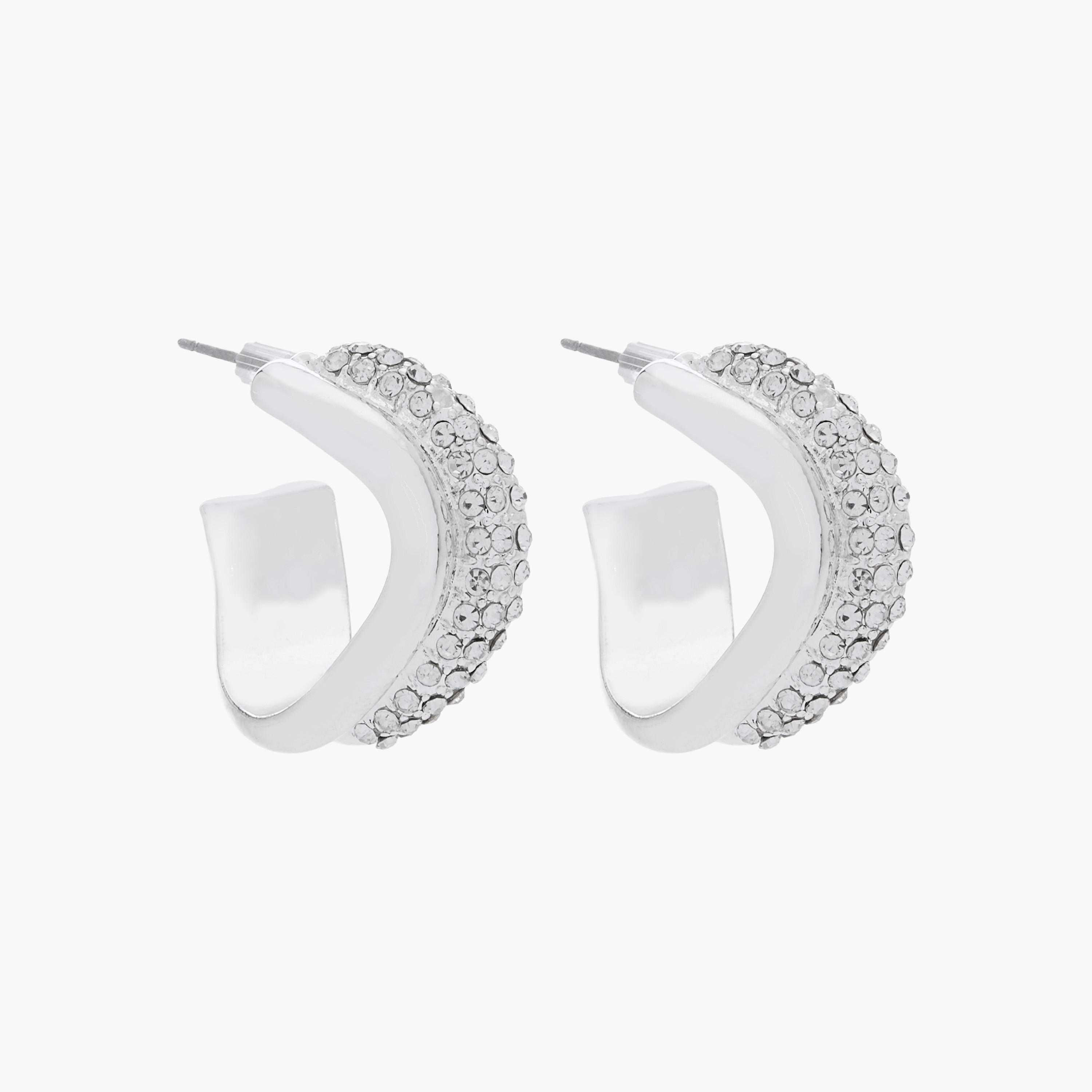 Silver Tone Stone Embellished Hoop Earrings with Pushback Closure-women-watchesandjewellery-jewellery-earrings-image-5