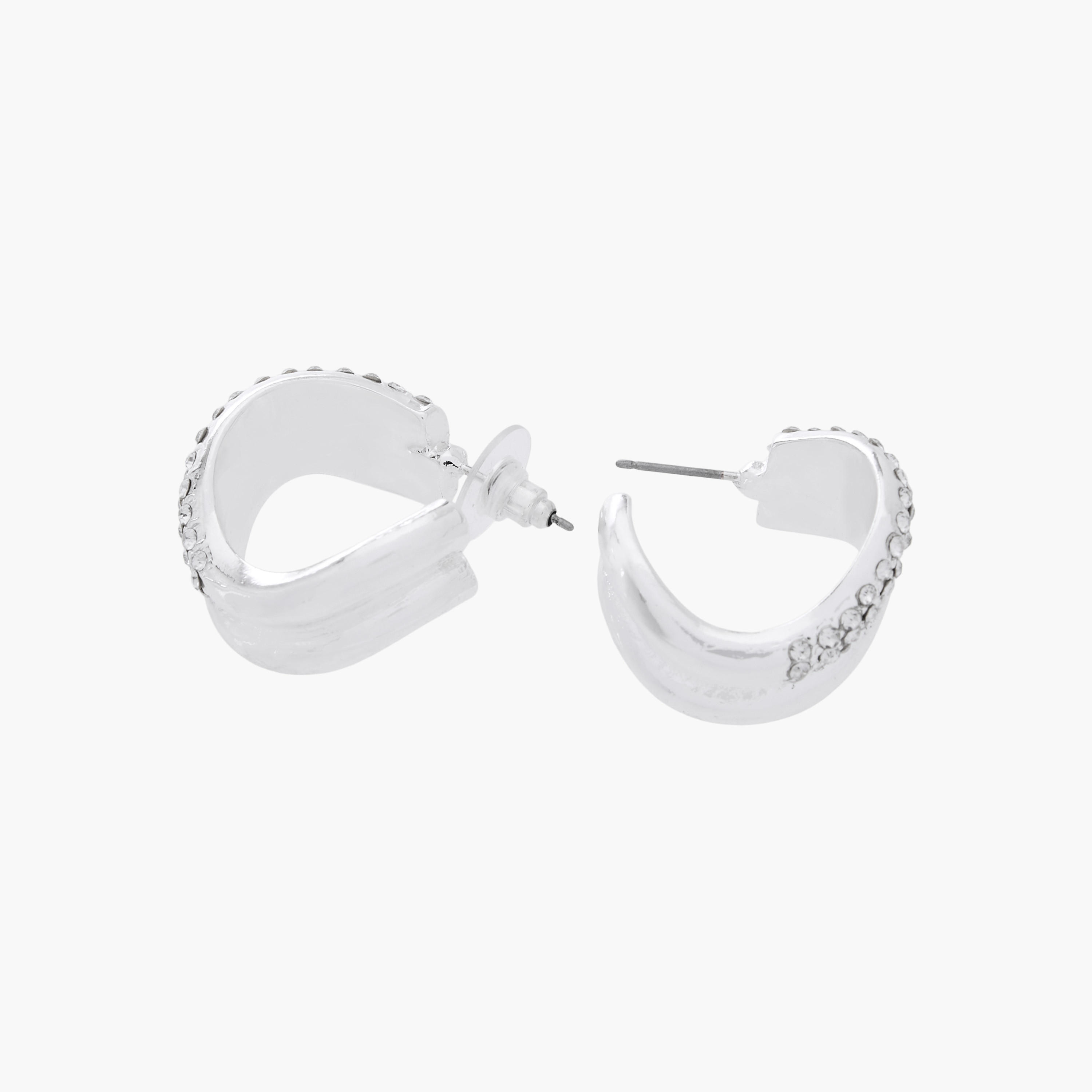 Silver Tone Stone Embellished Hoop Earrings with Pushback Closure-women-watchesandjewellery-jewellery-earrings-image-6