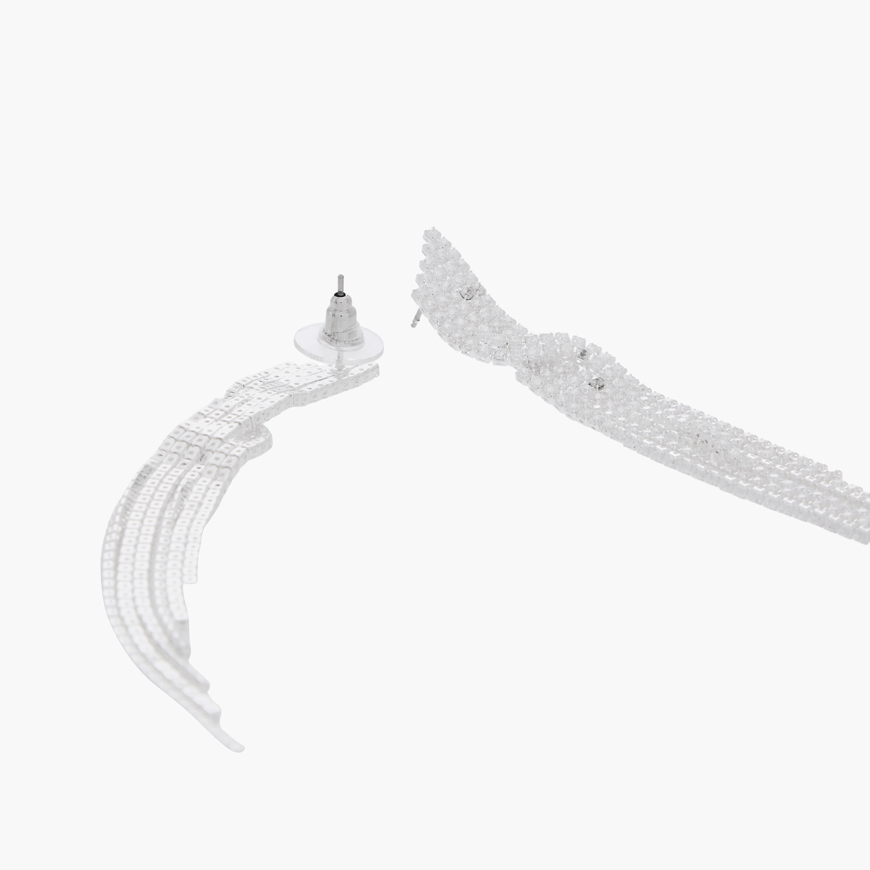 Silver Tone Cubic Zirconia Embellished Drop Earrings with Pushback Closure-women-watchesandjewellery-jewellery-earrings-image-4