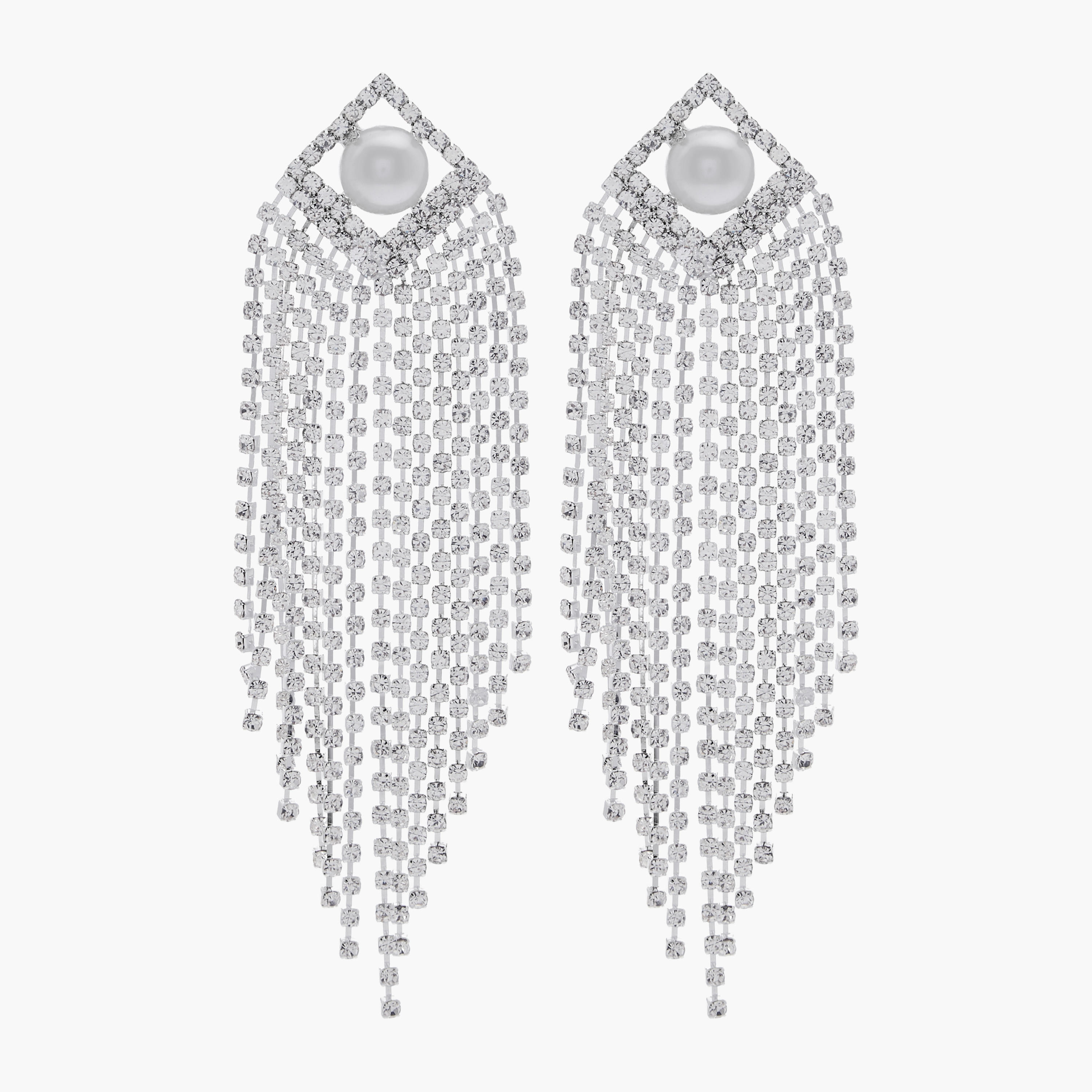أقراط شراشيب معدنية مزينة بمكبس إغلاق خلفي-women-watchesandjewellery-jewellery-earrings-image-1