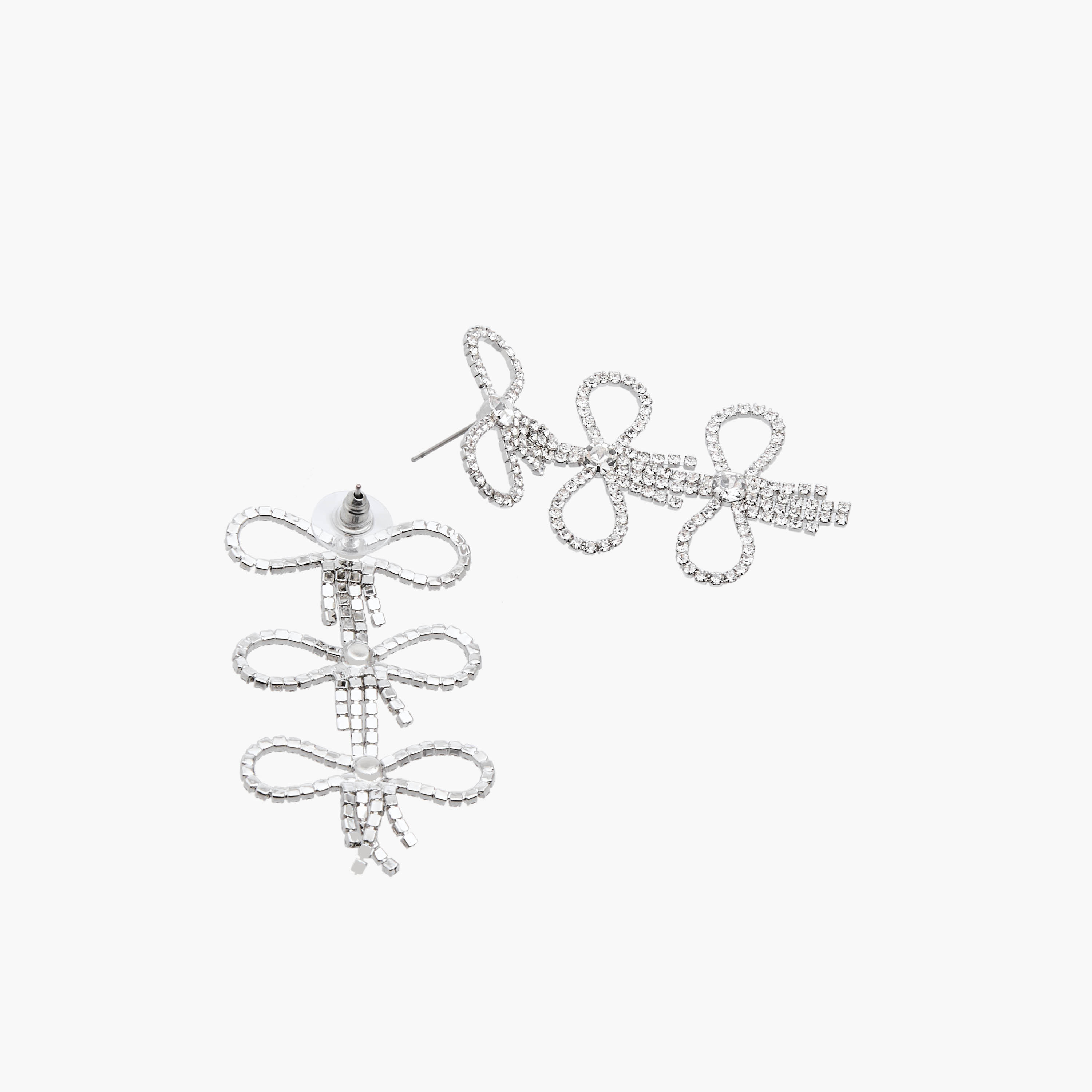 Silver Finish Bow Shape Drop Earrings with Pushback Closure-women-watchesandjewellery-jewellery-earrings-image-5