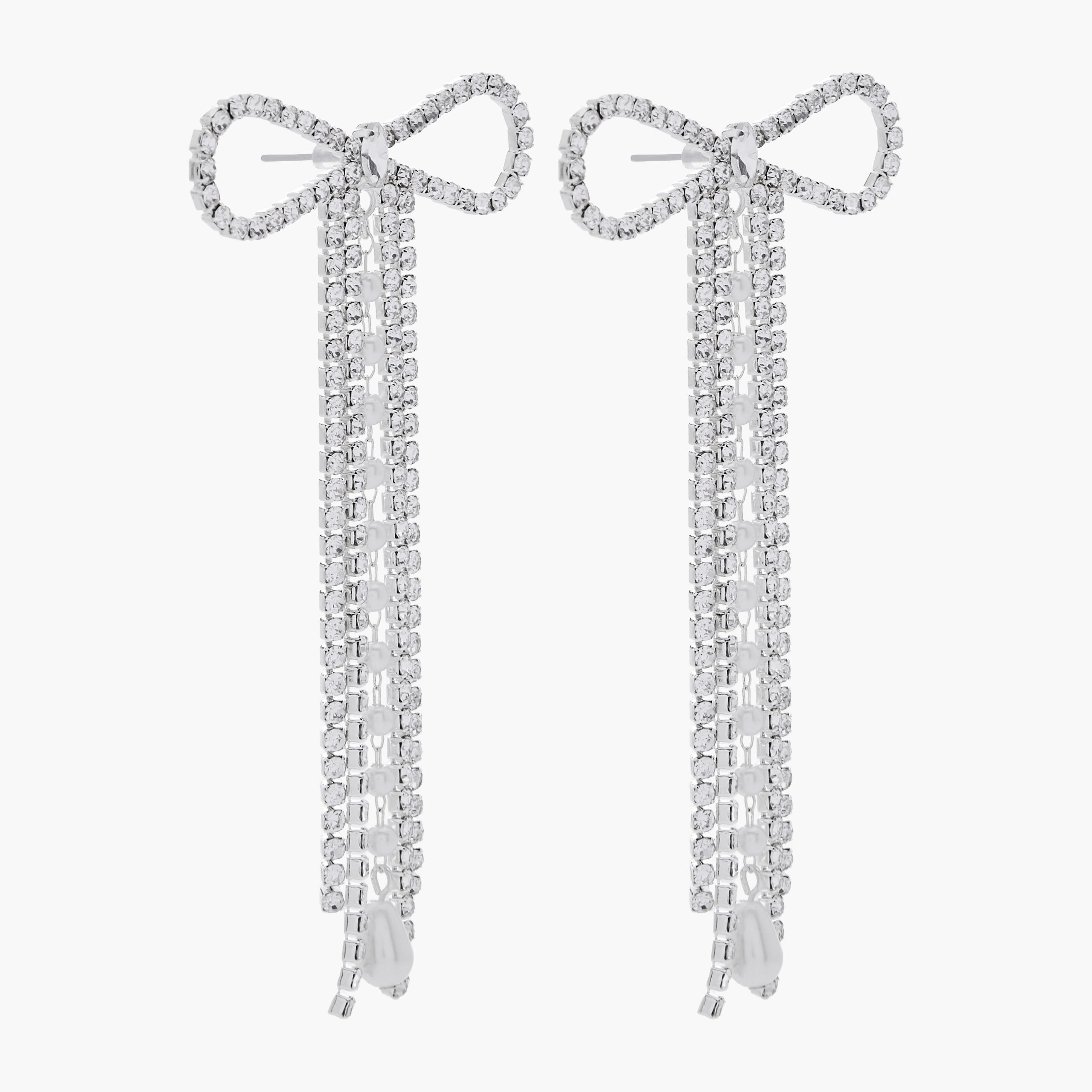 حلق متدلي فضي اللون بفيونكة مزينة وبمكبس إغلاق خلفي-women-watchesandjewellery-jewellery-earrings-image-3