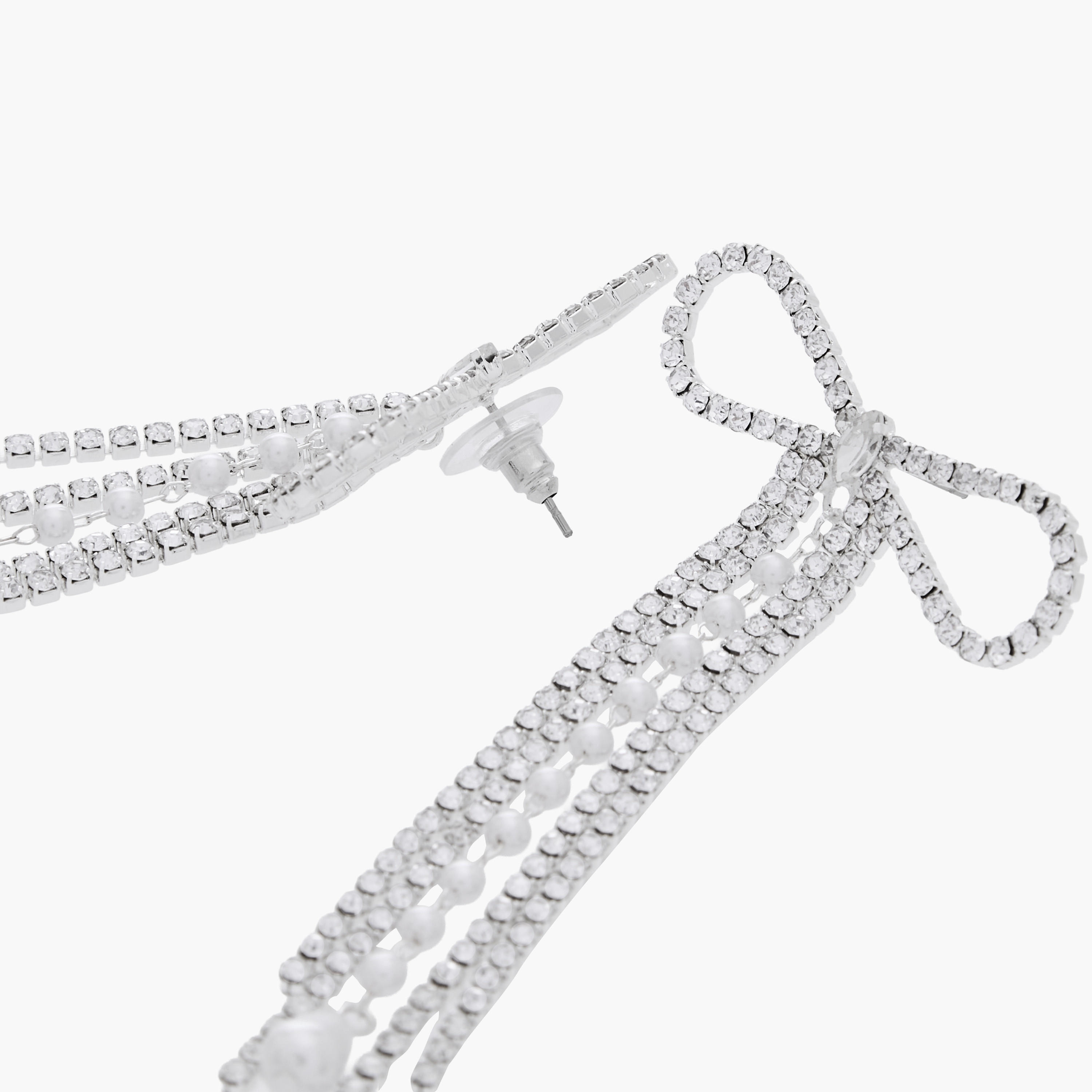 حلق متدلي فضي اللون بفيونكة مزينة وبمكبس إغلاق خلفي-women-watchesandjewellery-jewellery-earrings-image-2