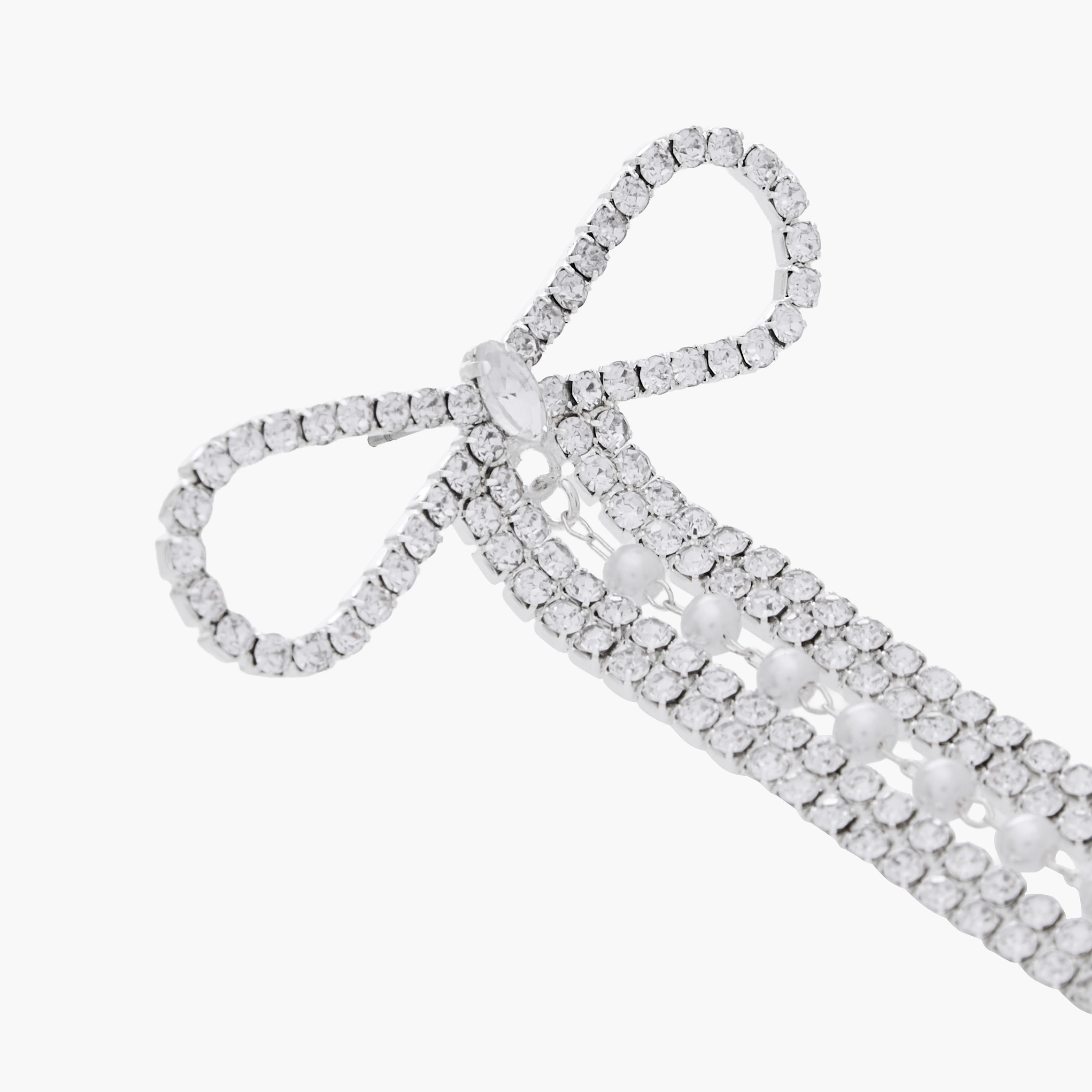 حلق متدلي فضي اللون بفيونكة مزينة وبمكبس إغلاق خلفي-women-watchesandjewellery-jewellery-earrings-image-1