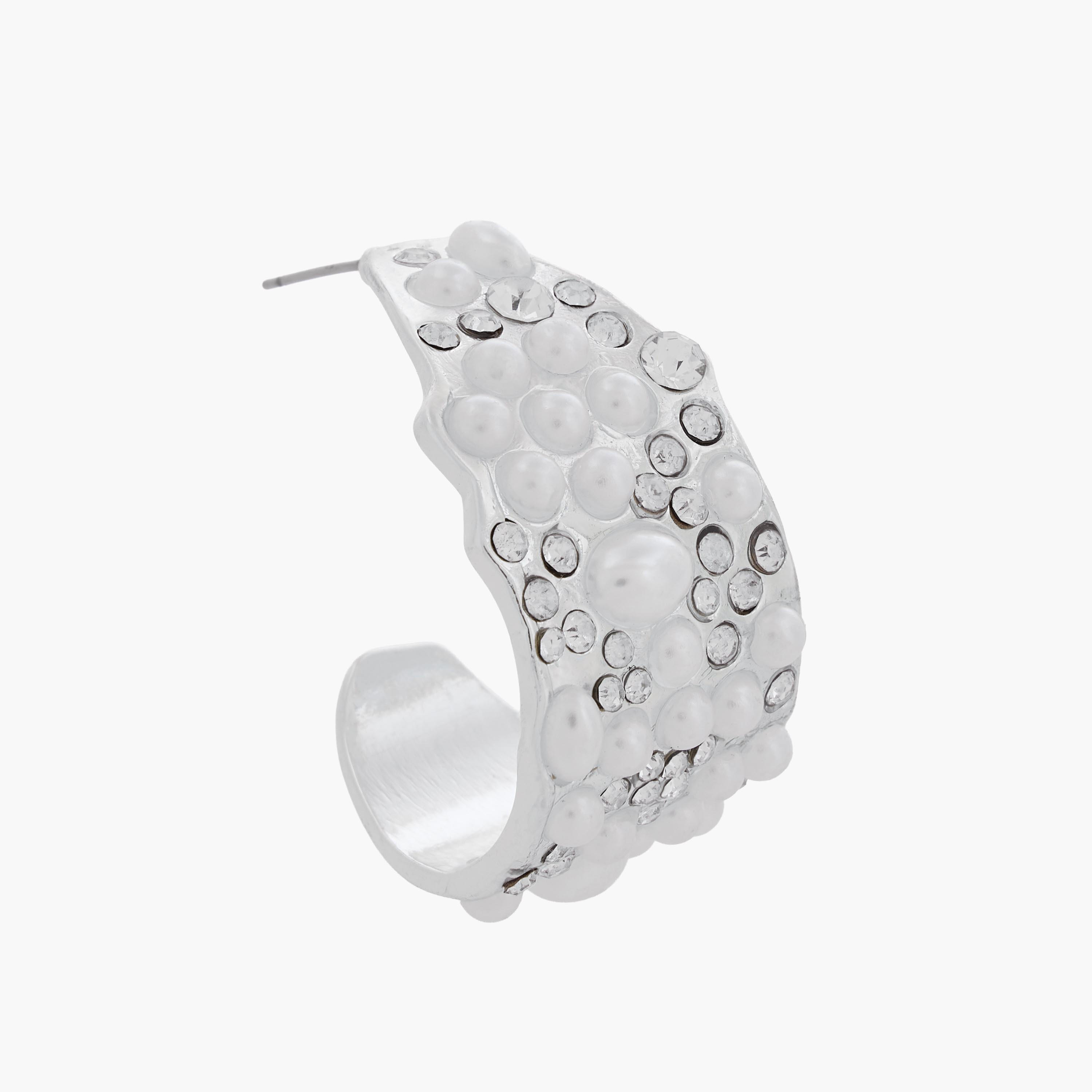 Silver Tone Pearl Embellished Hoop Earrings-women-watchesandjewellery-jewellery-earrings-image-5