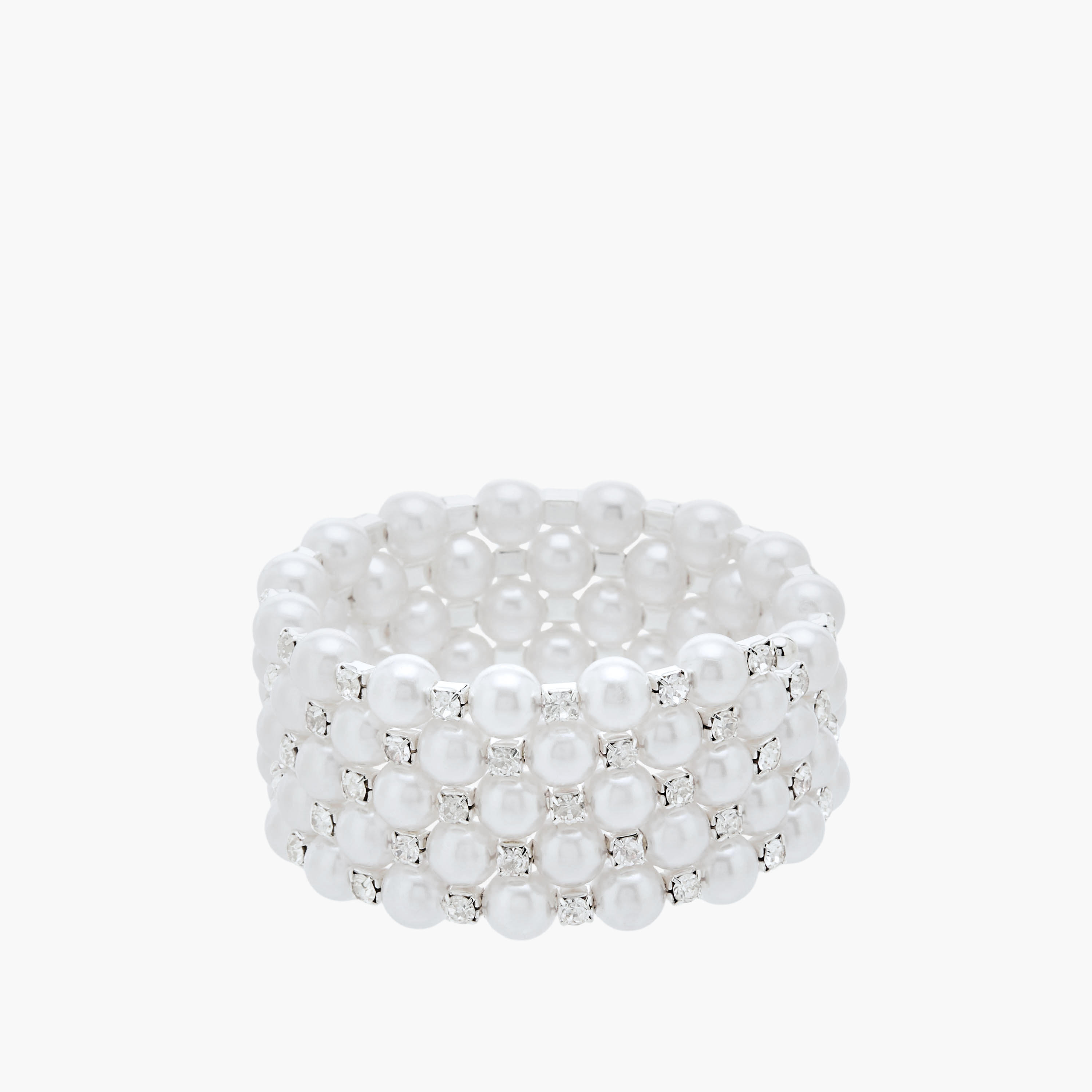 Silver Tone Pearl Embellished Coil Bracelet-women-watchesandjewellery-jewellery-banglesandbracelets-image-1