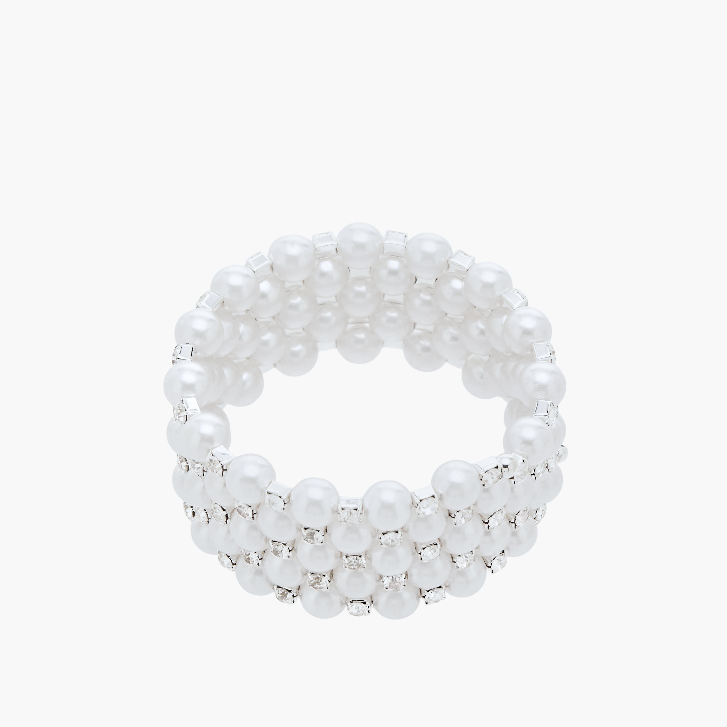 Silver Tone Pearl Embellished Coil Bracelet-women-watchesandjewellery-jewellery-banglesandbracelets-image-3