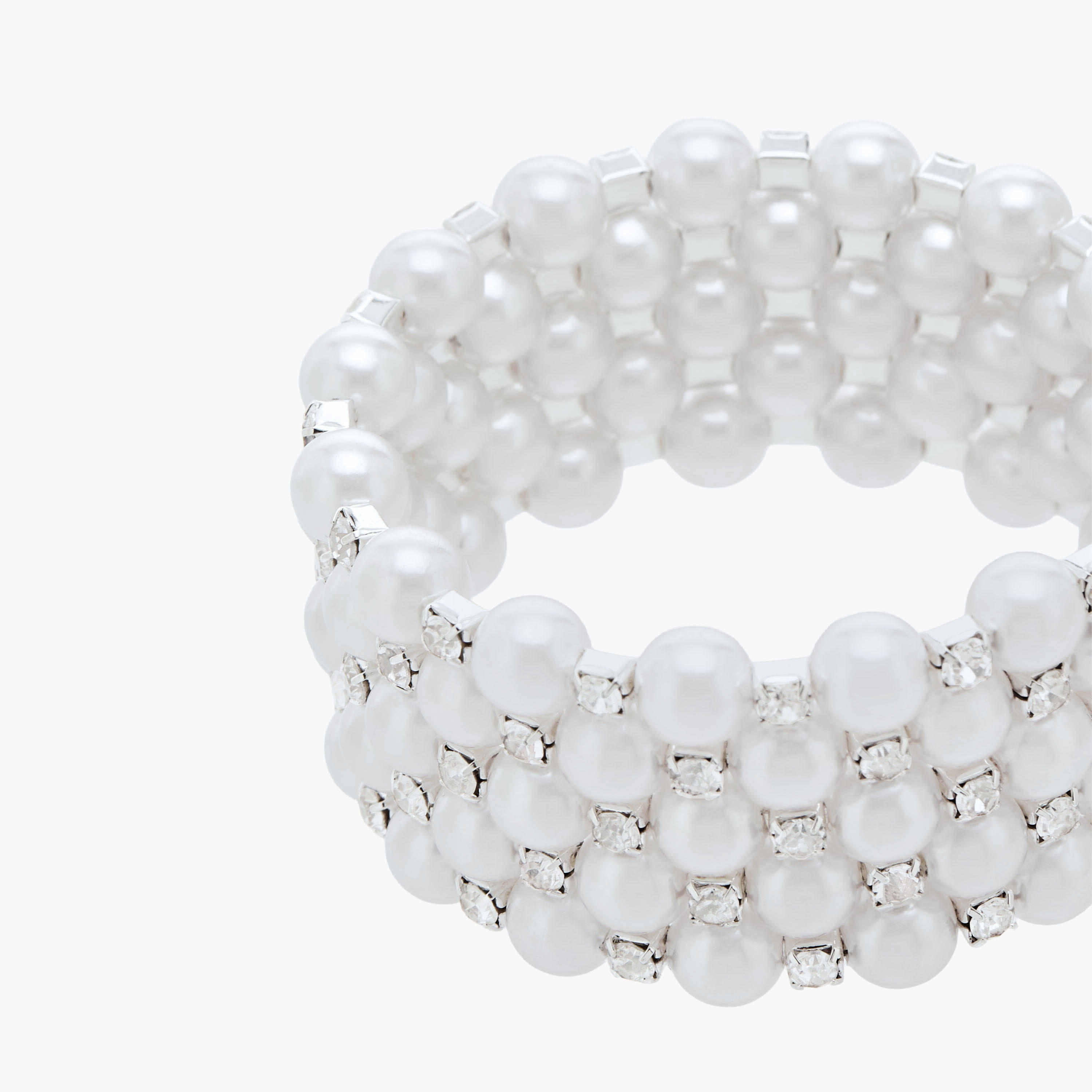 Silver Tone Pearl Embellished Coil Bracelet-women-watchesandjewellery-jewellery-banglesandbracelets-image-4