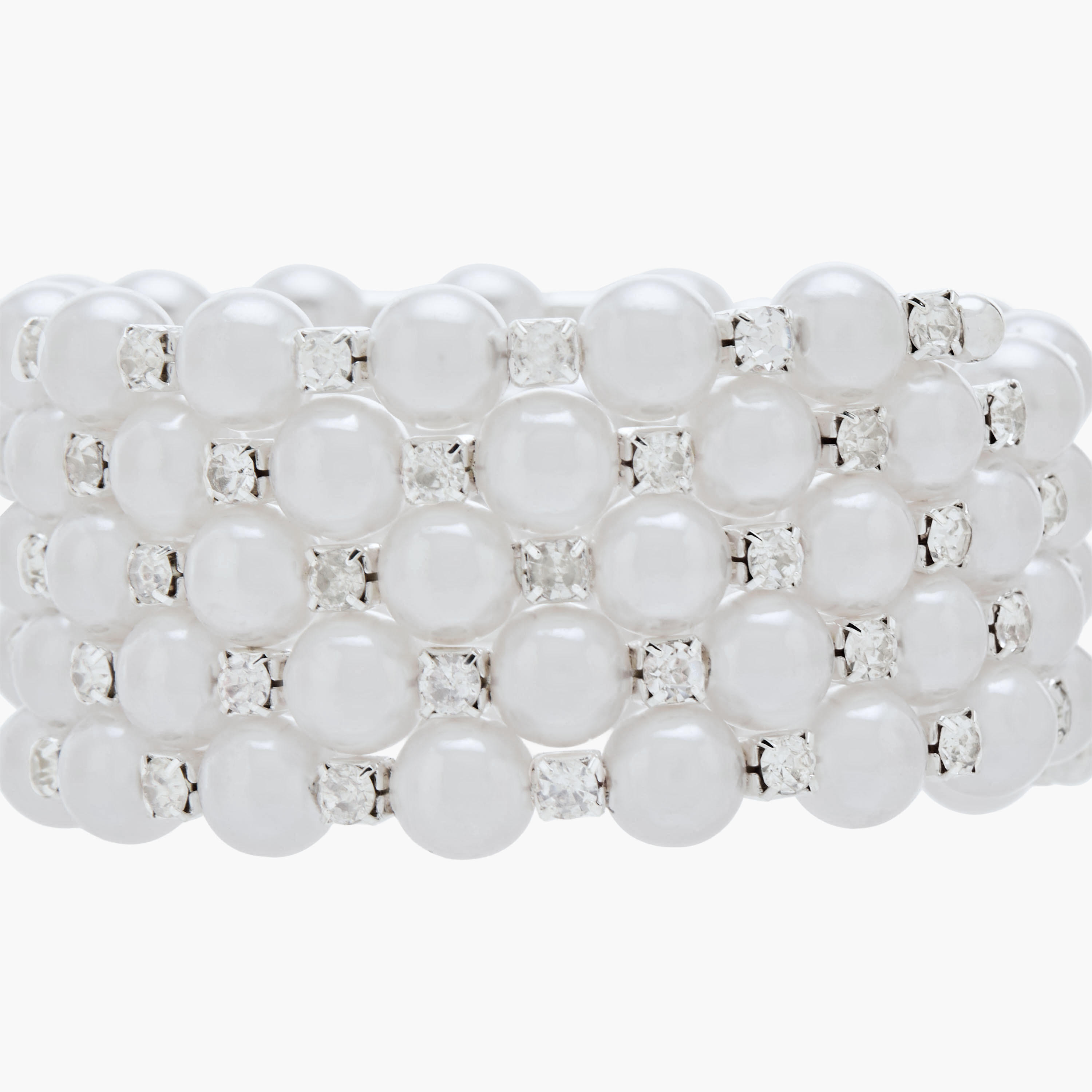 Silver Tone Pearl Embellished Coil Bracelet-women-watchesandjewellery-jewellery-banglesandbracelets-image-5