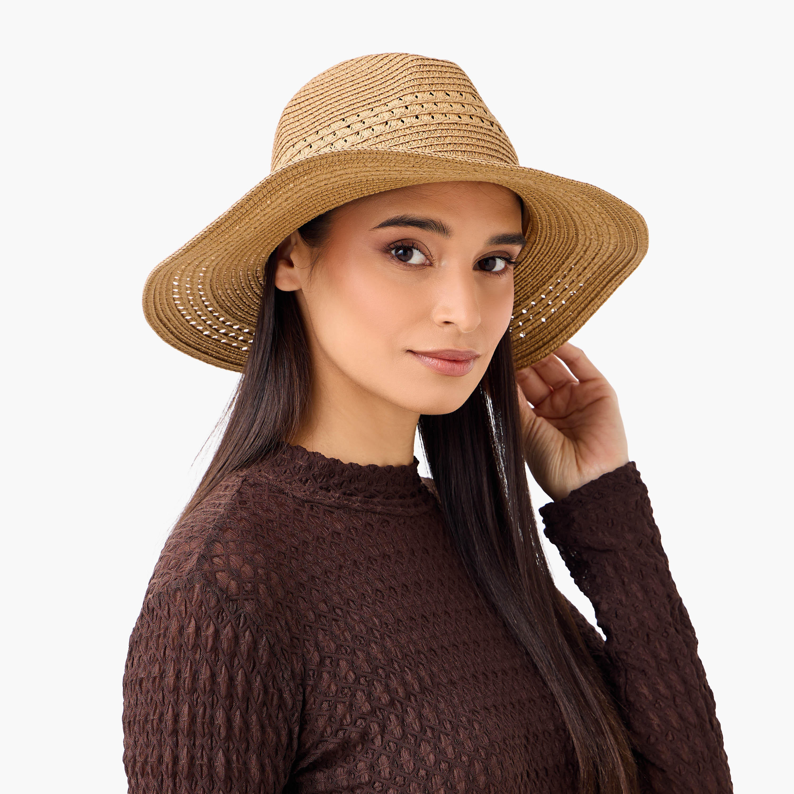 قبعة شاطئ أنيقة بحزام بارز الملمس-women-clothingaccessories-capsandhats-image-6