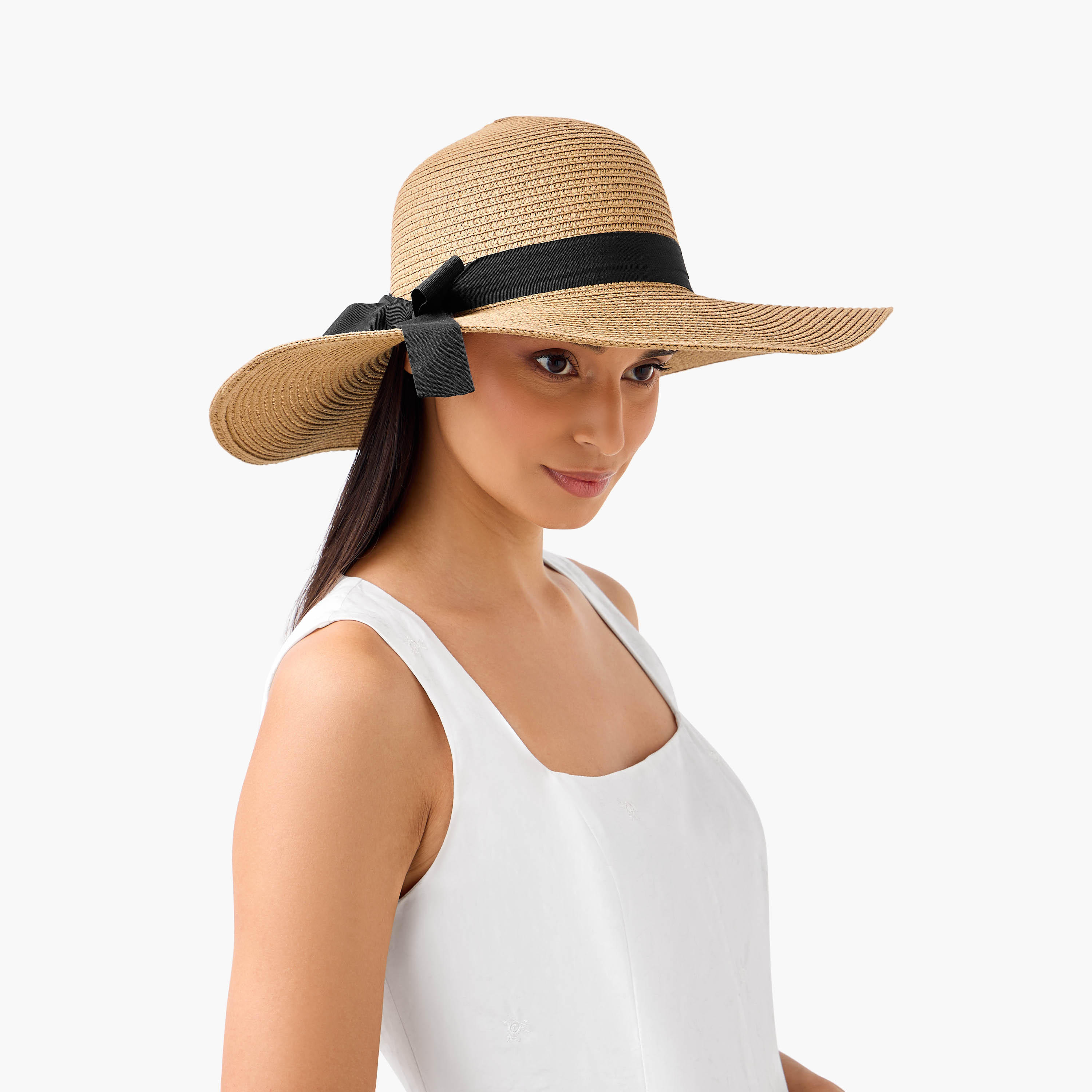 Textured Bow Trim Beach Hat-women-clothingaccessories-capsandhats-image-2