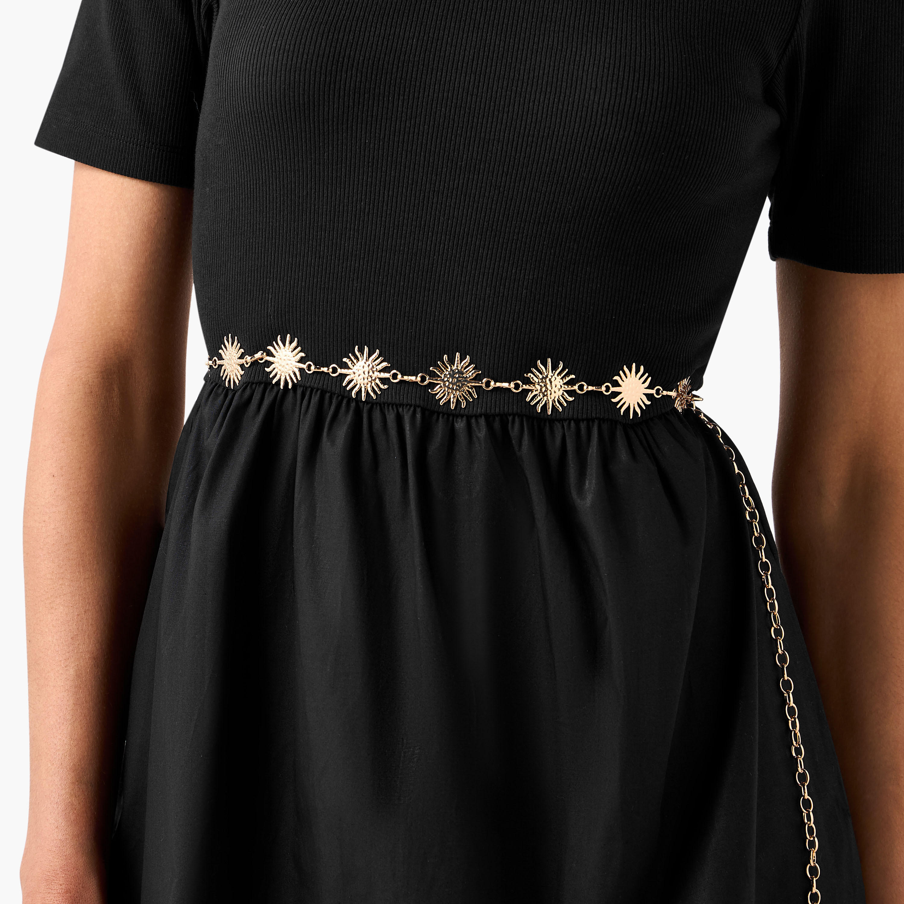 Gold Tone Sun Design Waist Belt with Lobster Clasp Closure-women-clothingaccessories-belts-image-2