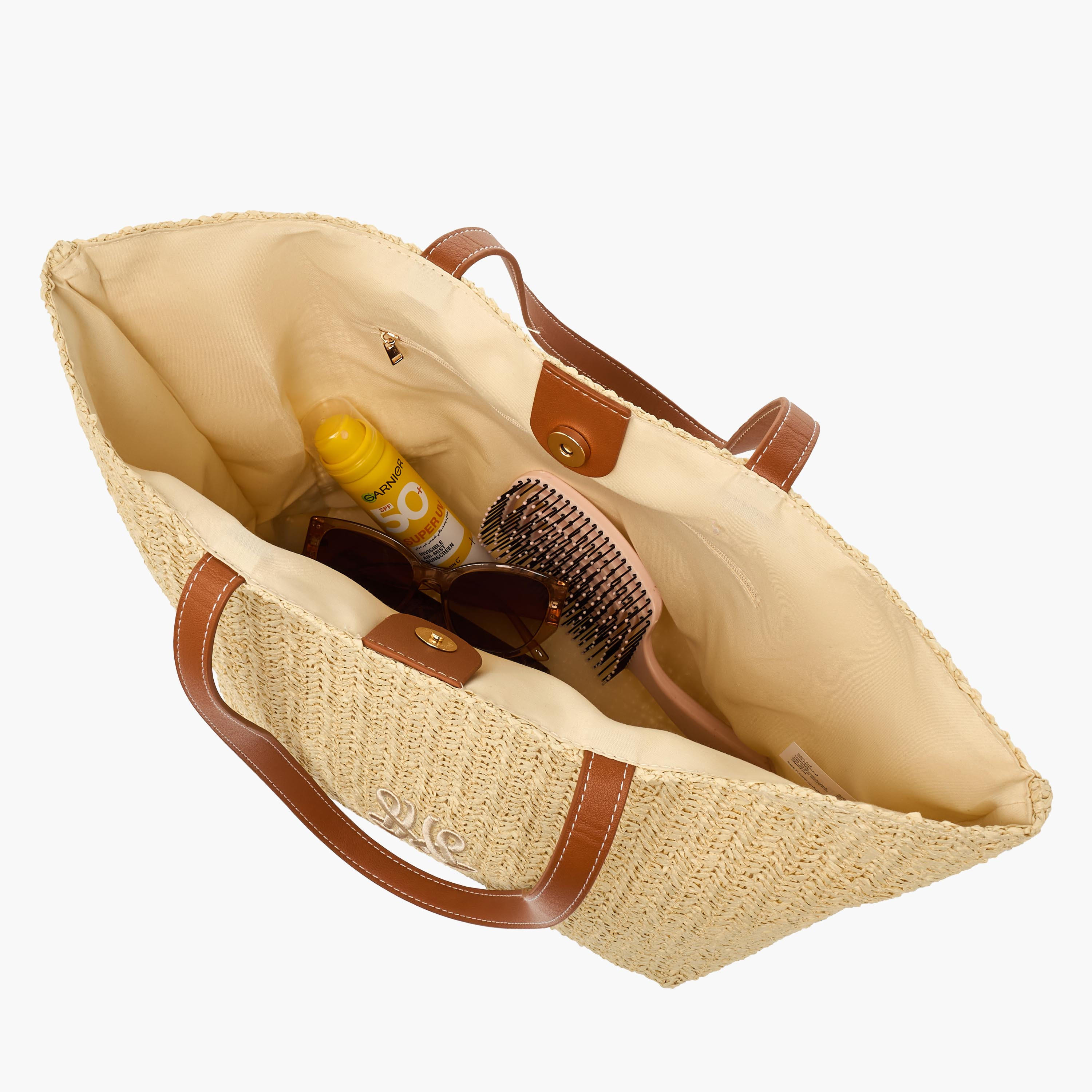 شنطة توتي بتطريز مونوجرام ومقابض مزدوجة-women-bagsandwallets-handbags-image-1