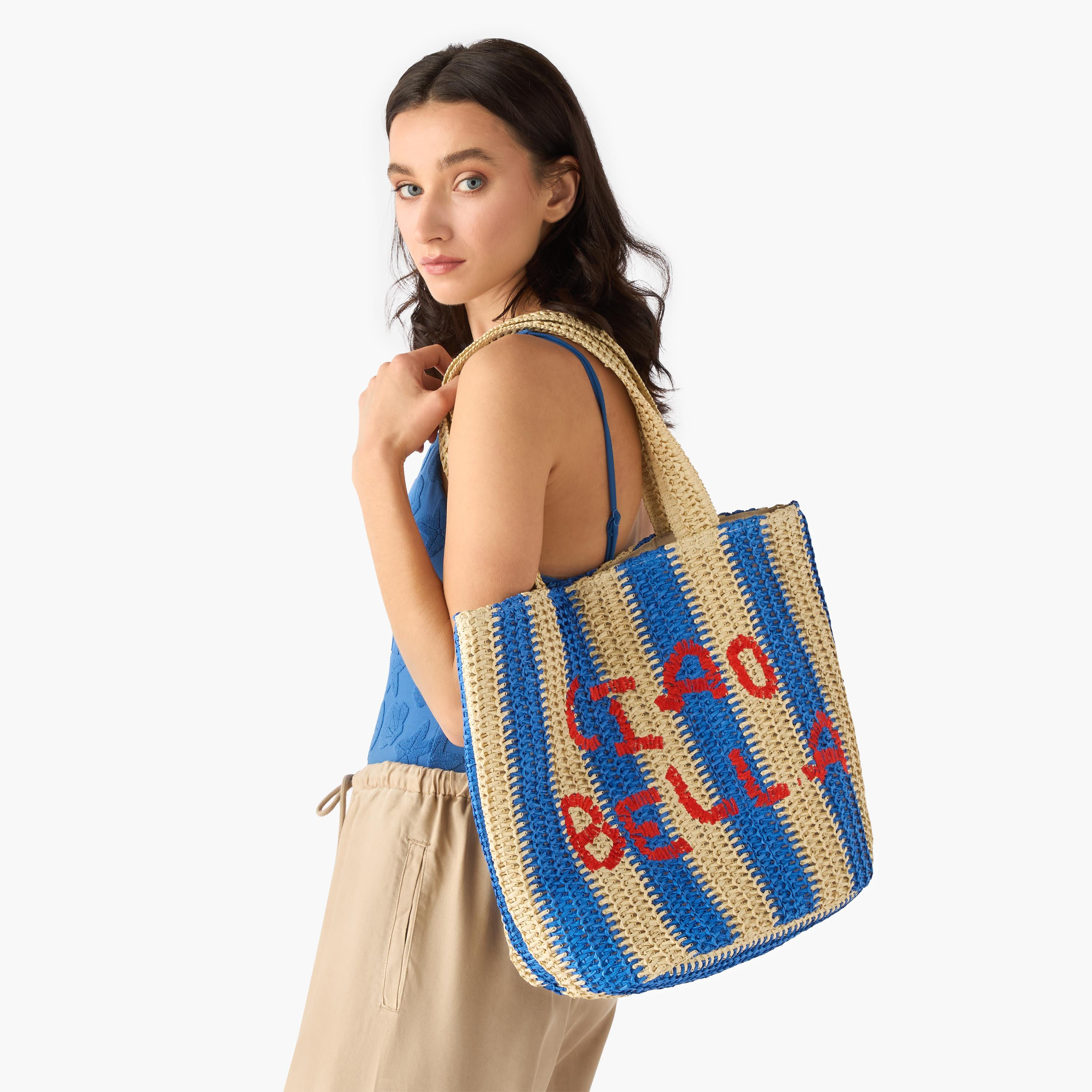 Striped Slogan Embroidered Tote Bag with Double Handles-women-bagsandwallets-handbags-image-2