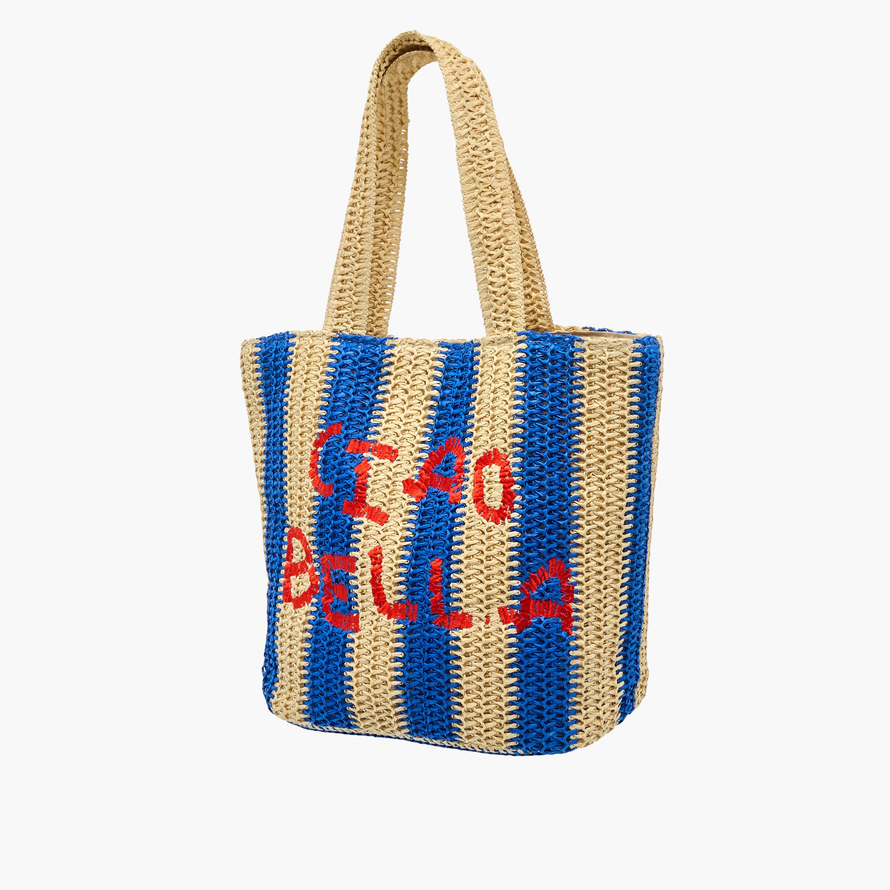 Striped Slogan Embroidered Tote Bag with Double Handles-women-bagsandwallets-handbags-image-3