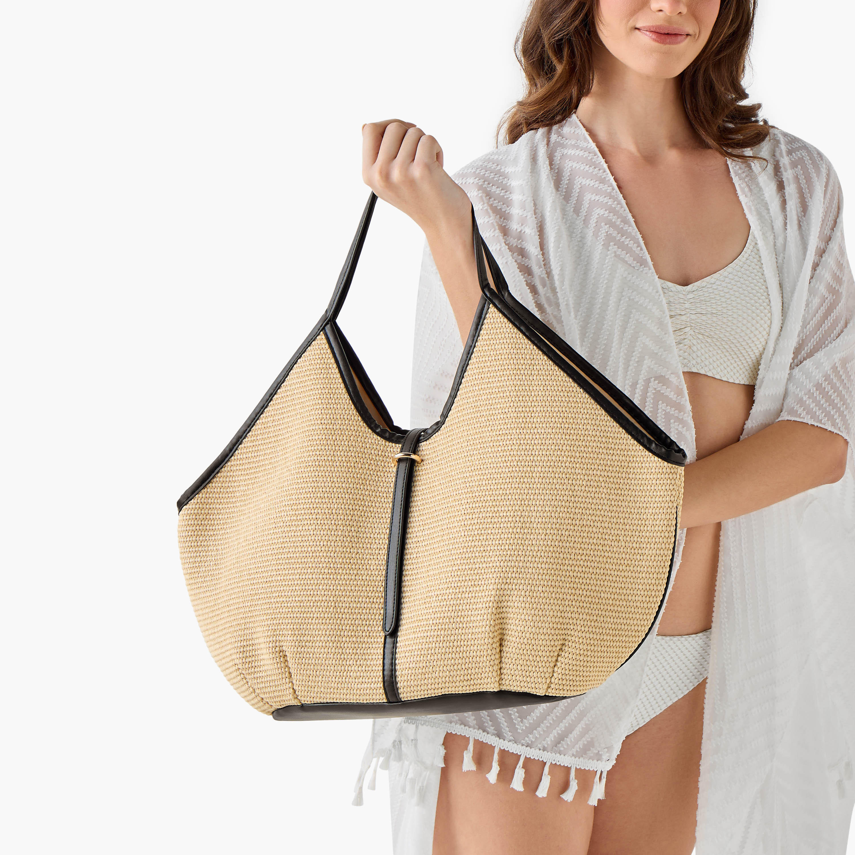 Textured Tote Bag with Double Handle-women-bagsandwallets-handbags-image-2