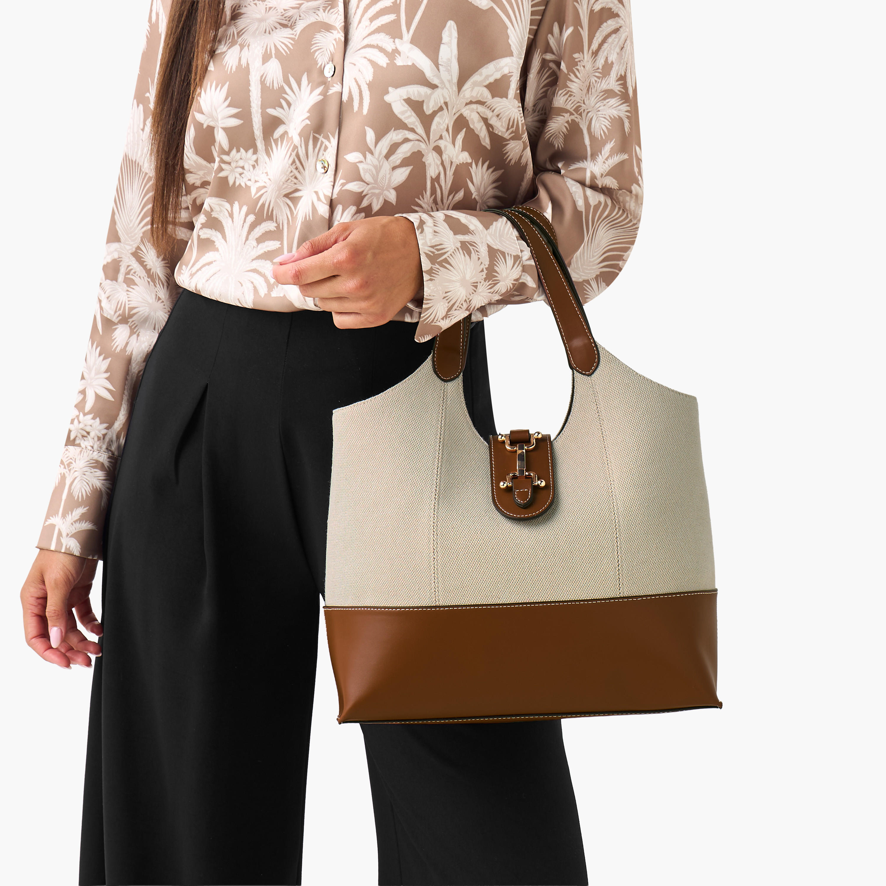 Textured Shoulder Bag with Snaffle Trim-women-bagsandwallets-handbags-image-2