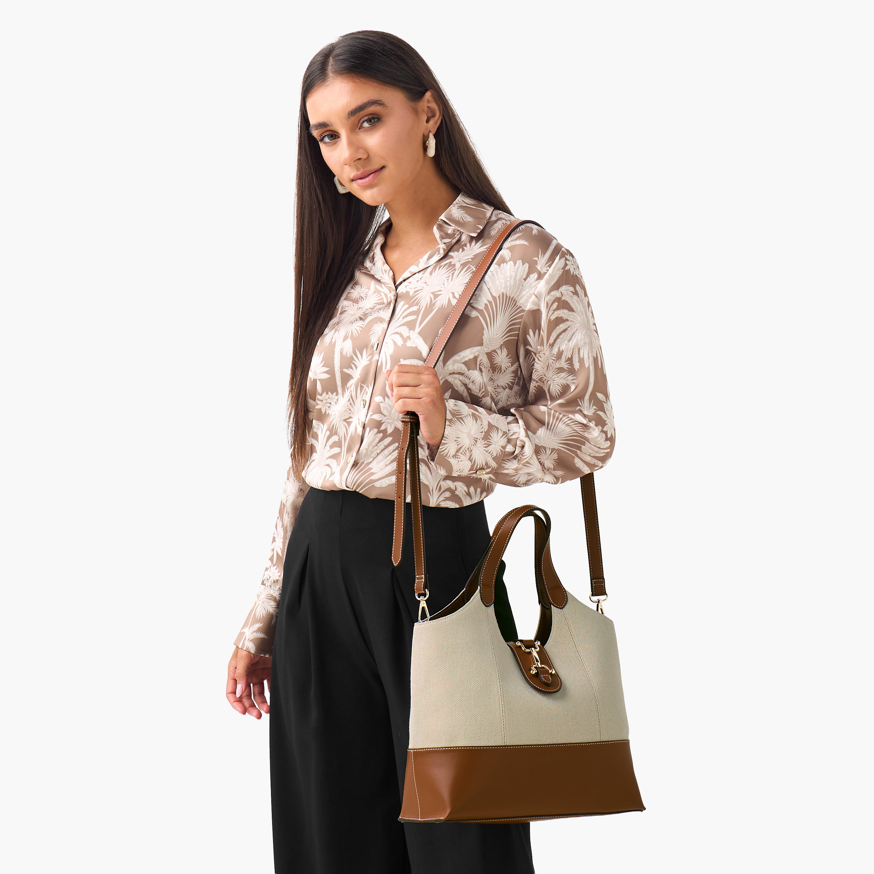 Textured Shoulder Bag with Snaffle Trim-women-bagsandwallets-handbags-image-8